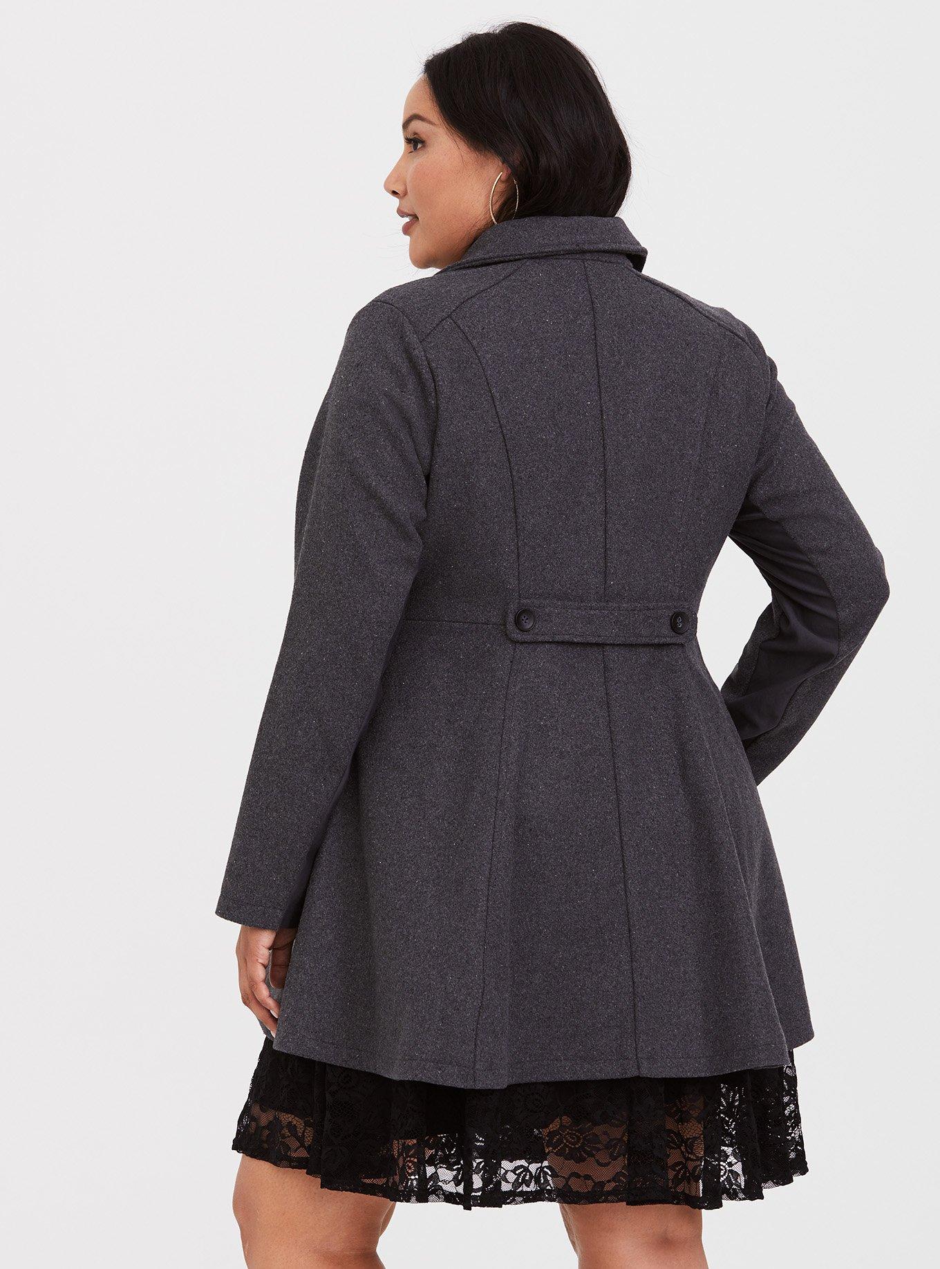 Plus Size Wool Fit And Flare Double Breasted Coat, GREY, alternate