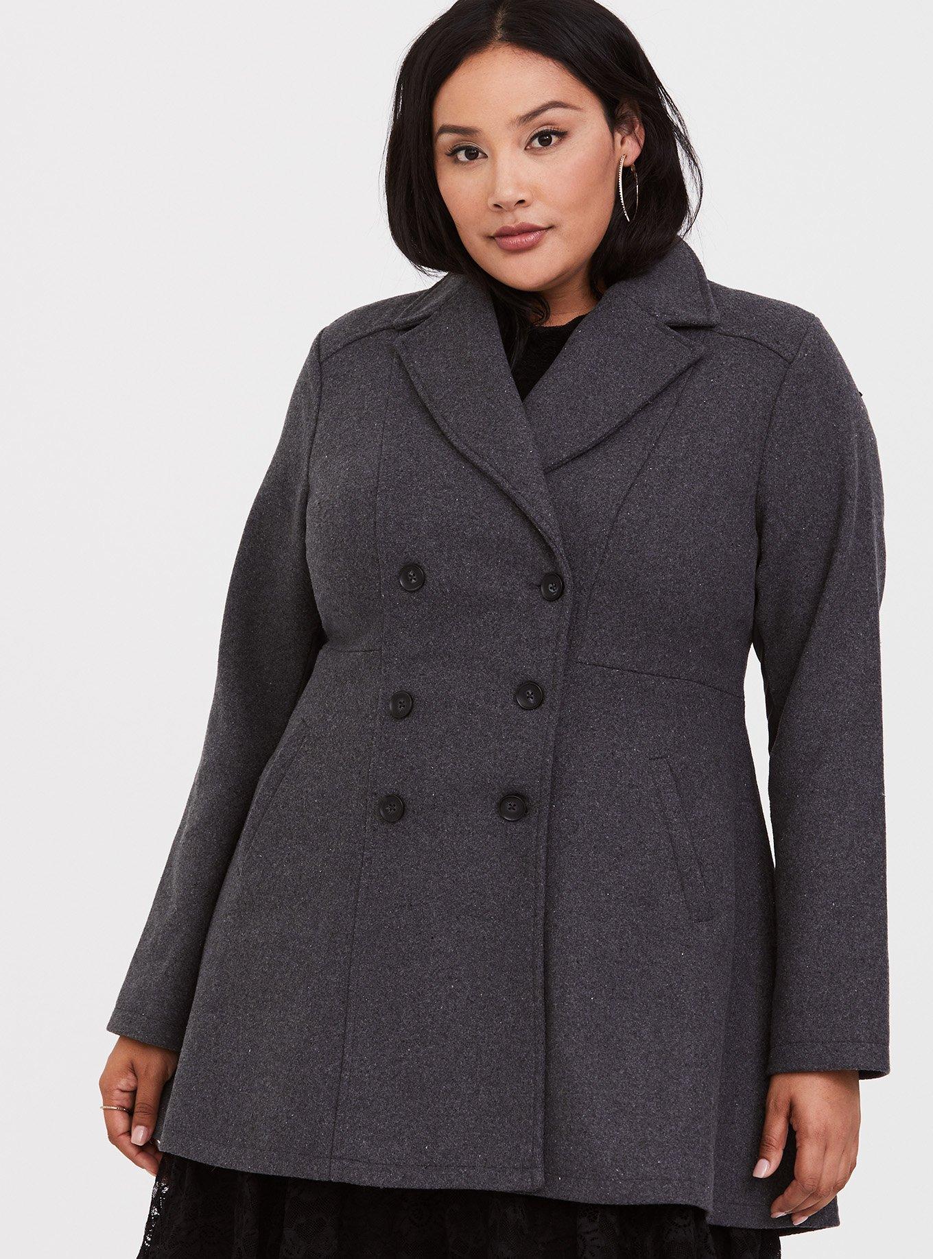 Plus Size - Wool Fit And Flare Double Breasted Coat - Torrid