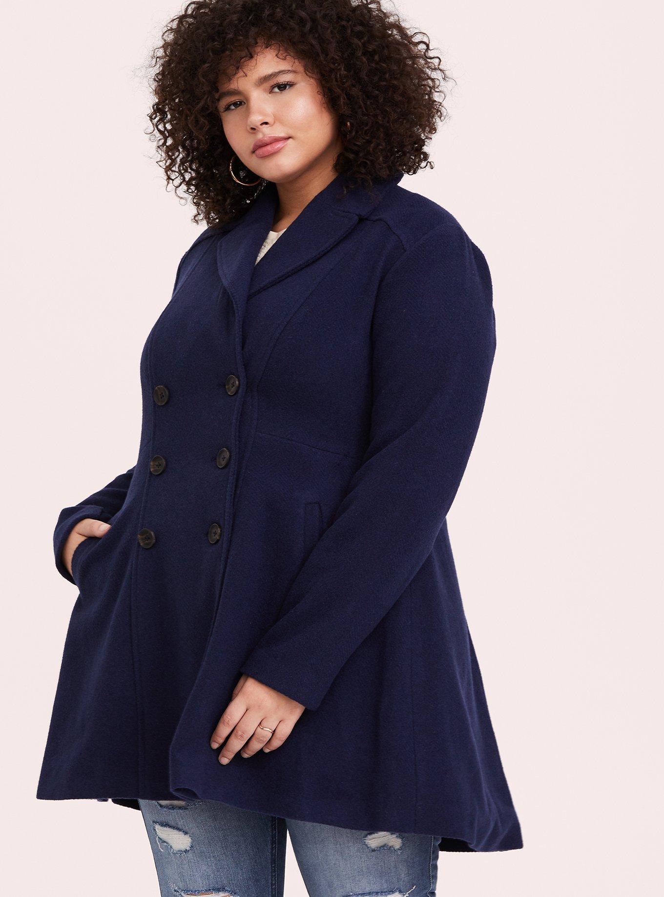 Plus Size - Outlander Navy Double-Breasted Swing Coat - Torrid