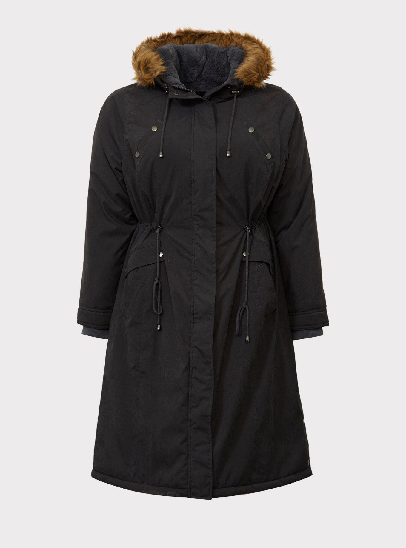 Plus Size Grey Fit and Flare Long Puffer Jacket Torrid