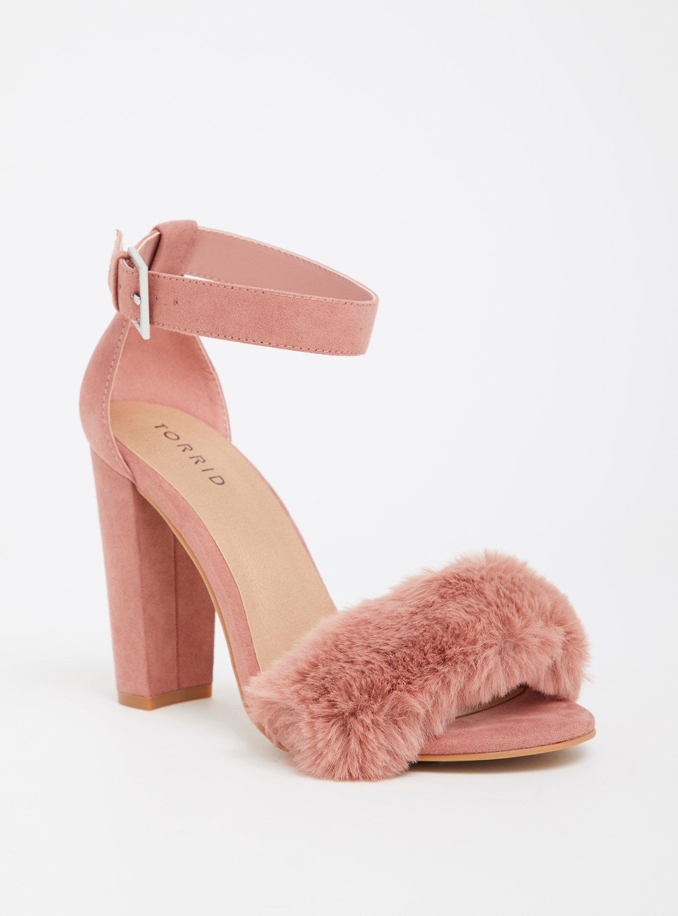 Fur Trimmed Tapered Heel Sandal (WW), BLUSH, hi-res