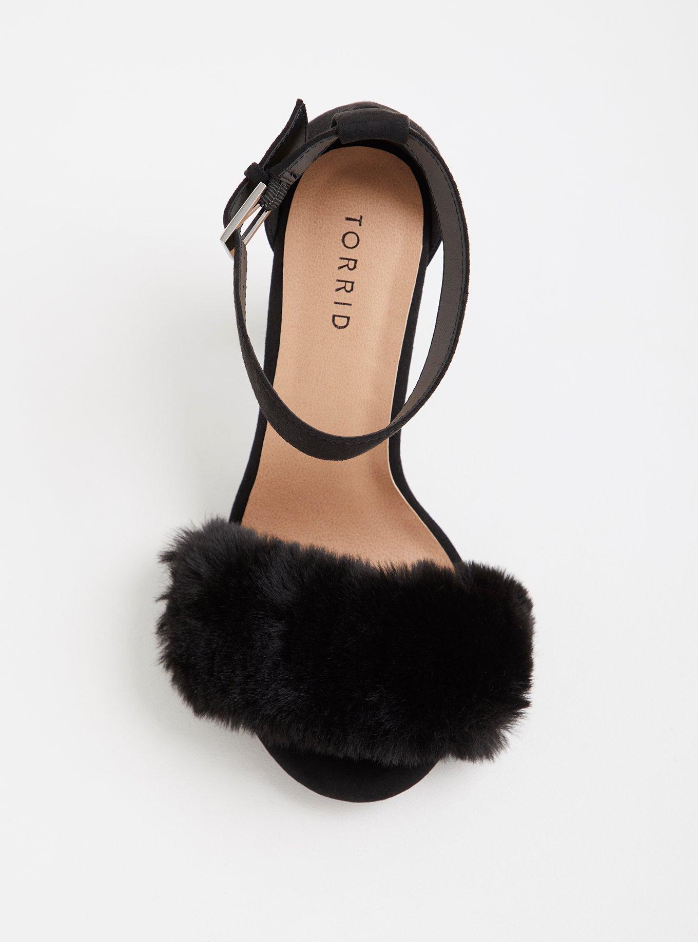 Plus Size Fur Trimmed Tapered Heel Sandal WW Torrid