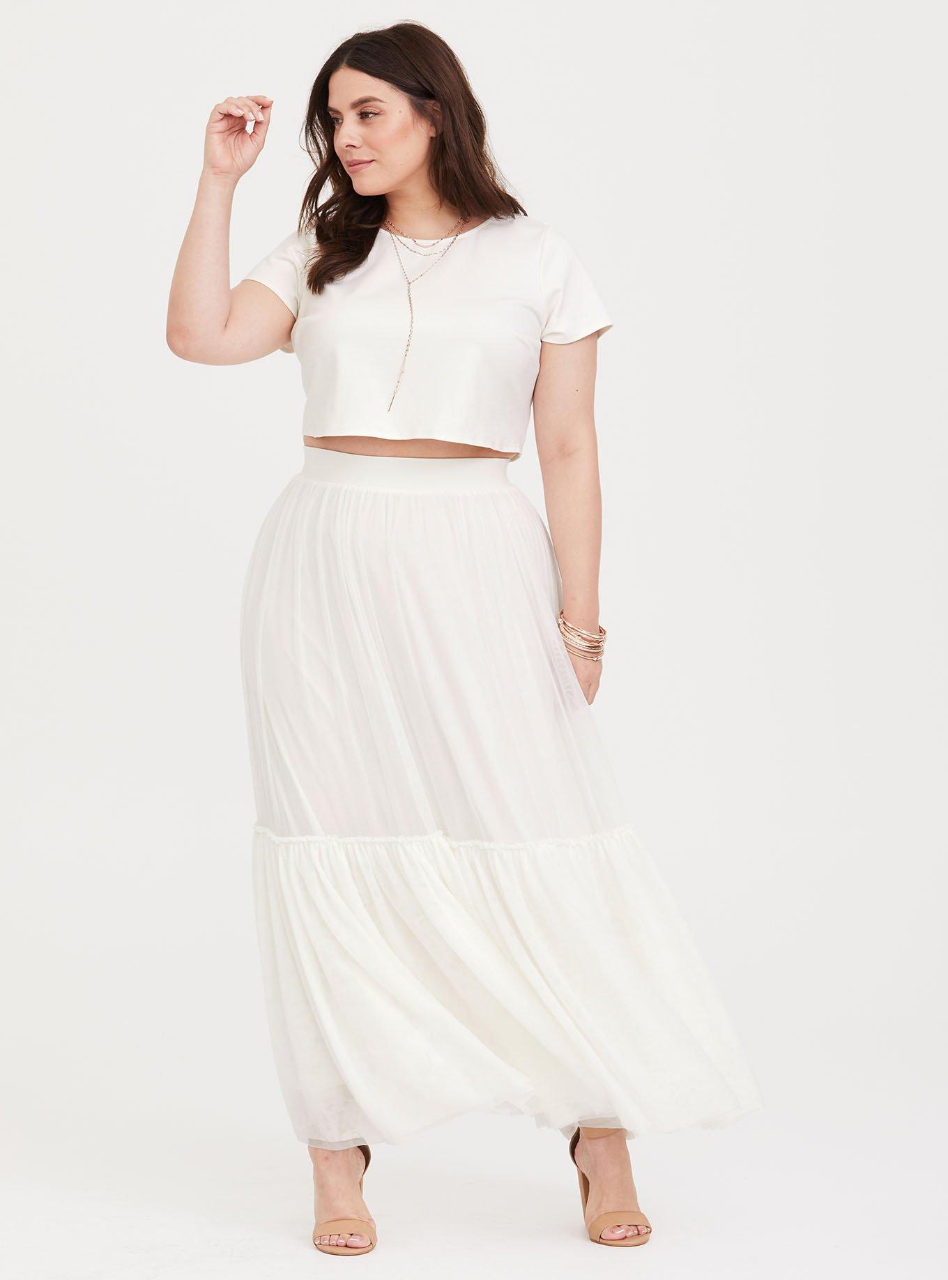 Plus Size - Special Occasion White 2-Piece Crop Top & Skirt - Torrid