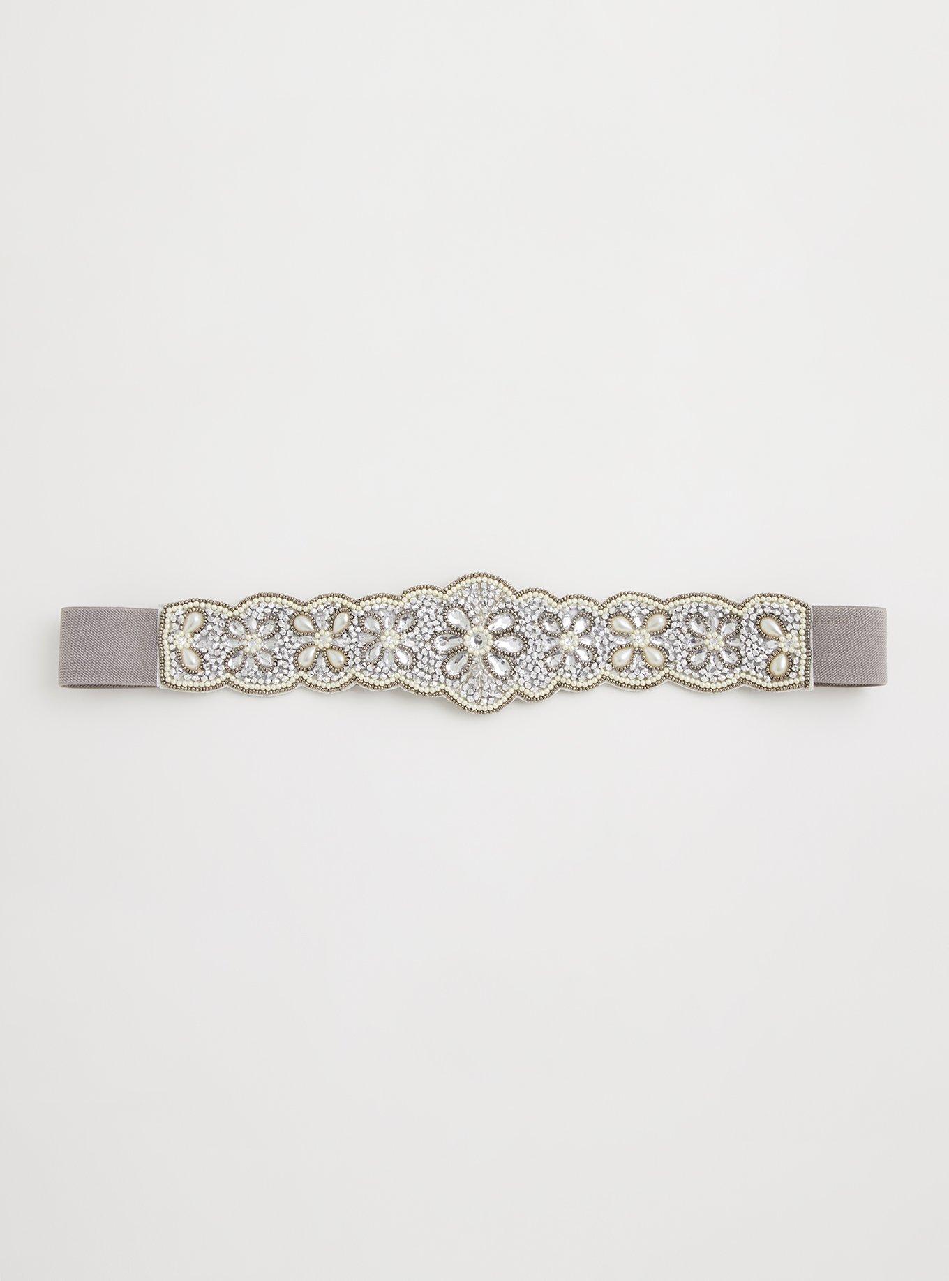 Silver Beaded and Pearl Belt, , hi-res