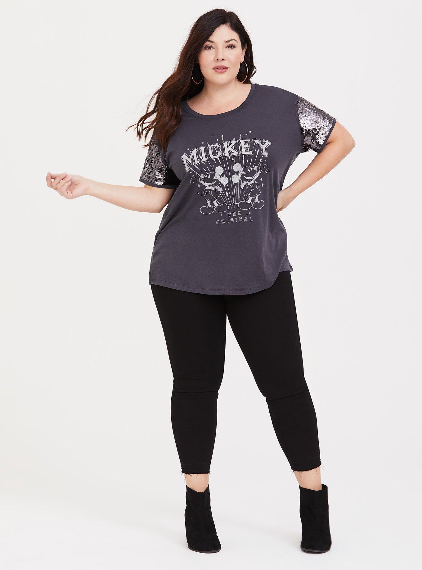 Plus Size Disney Mickey's 90th Anniversary Grey Sequin Tee, GREY, alternate