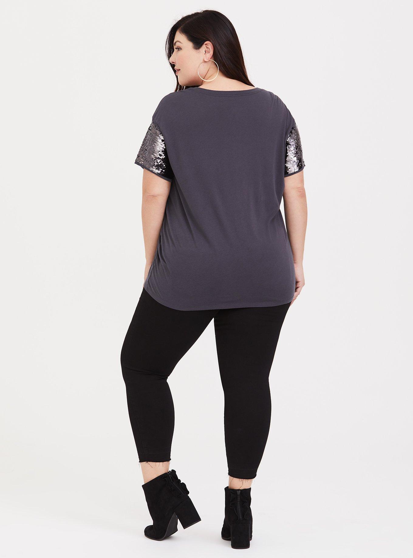 Plus Size Disney Mickey's 90th Anniversary Grey Sequin Tee, GREY, alternate