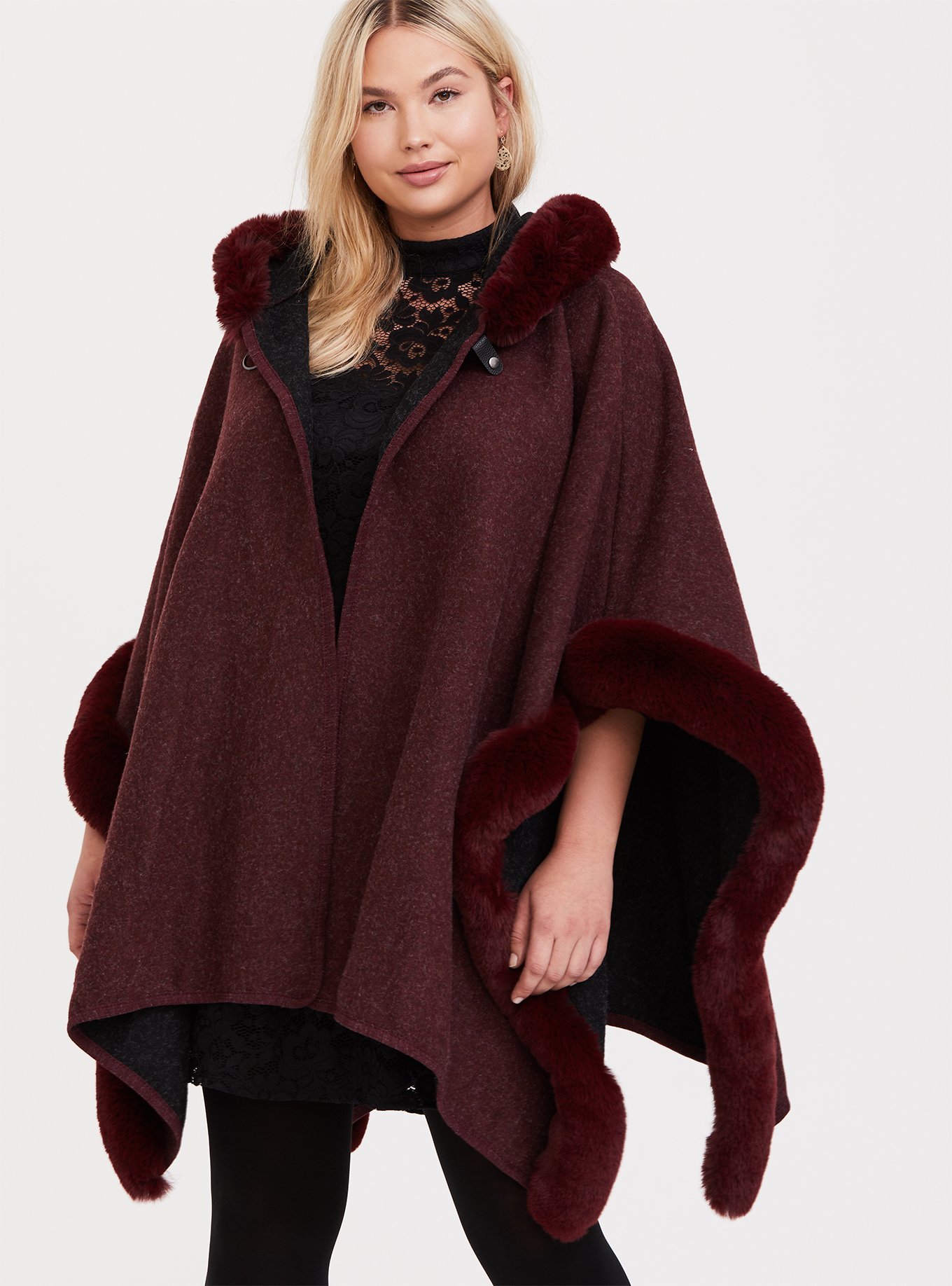 Plus Size - Fur Trim Ruana - Torrid