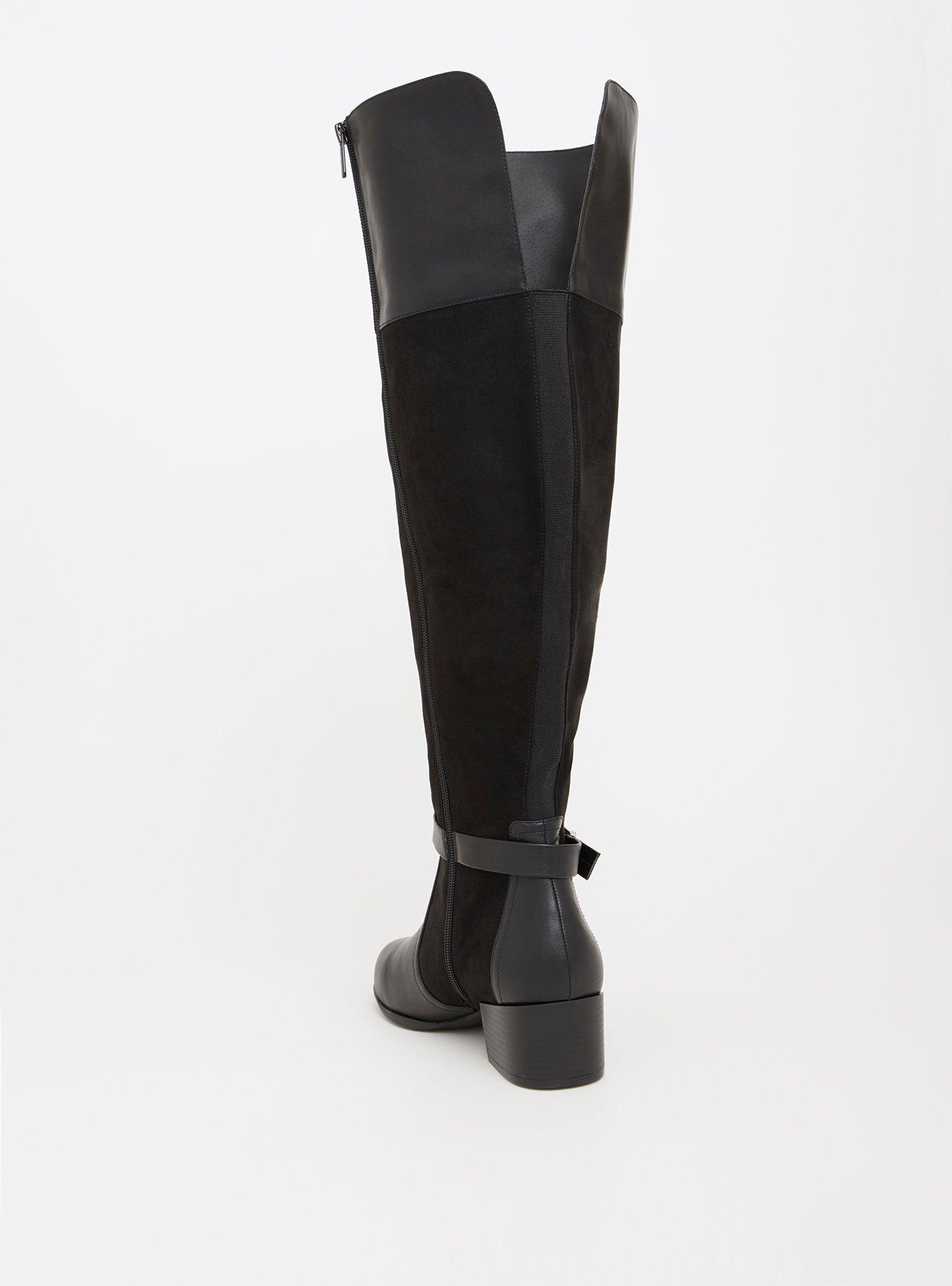 Mixed Material Over The Knee Boot (WW), BLACK, alternate