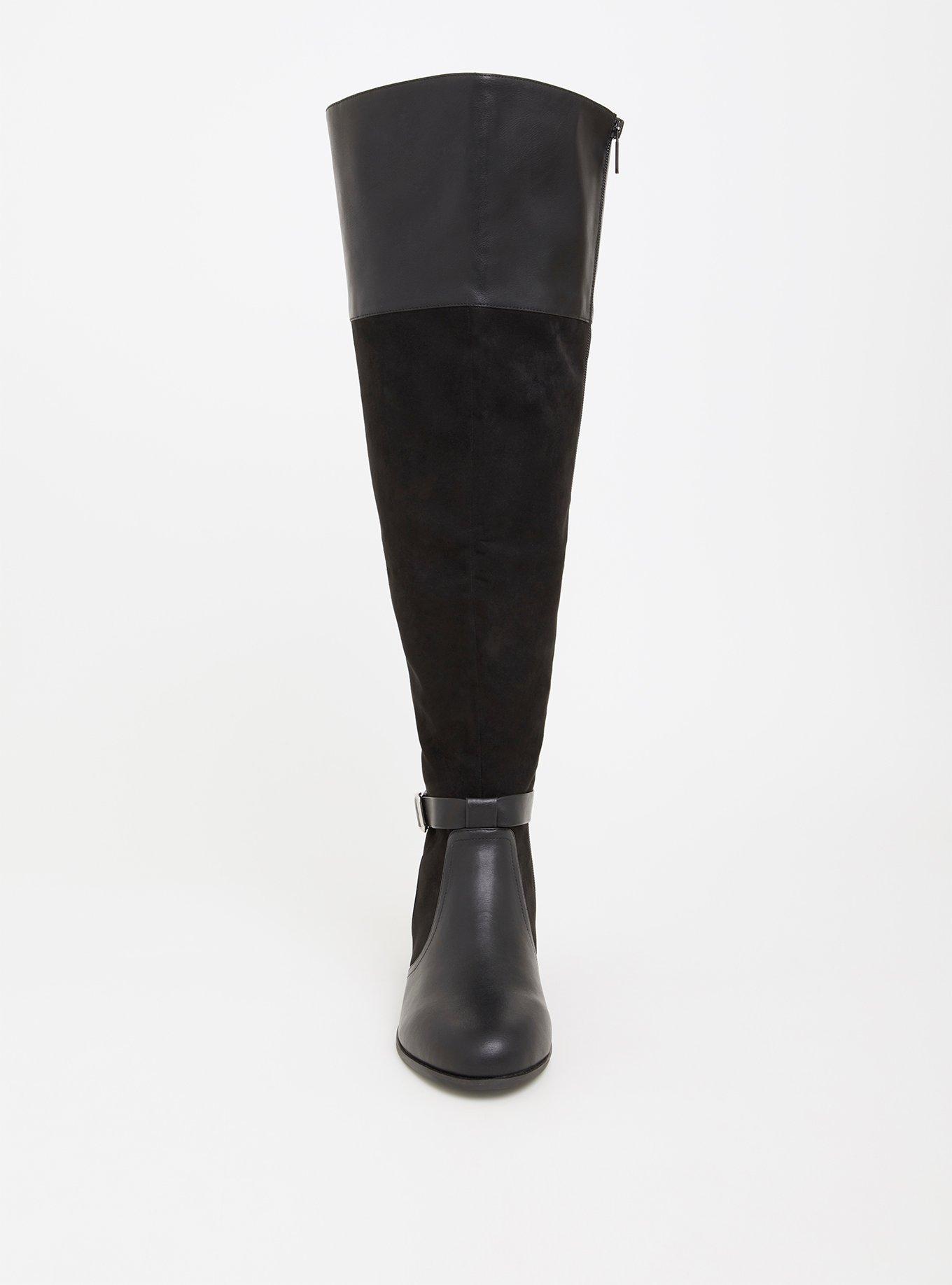 Mixed Material Over The Knee Boot (WW), BLACK, alternate