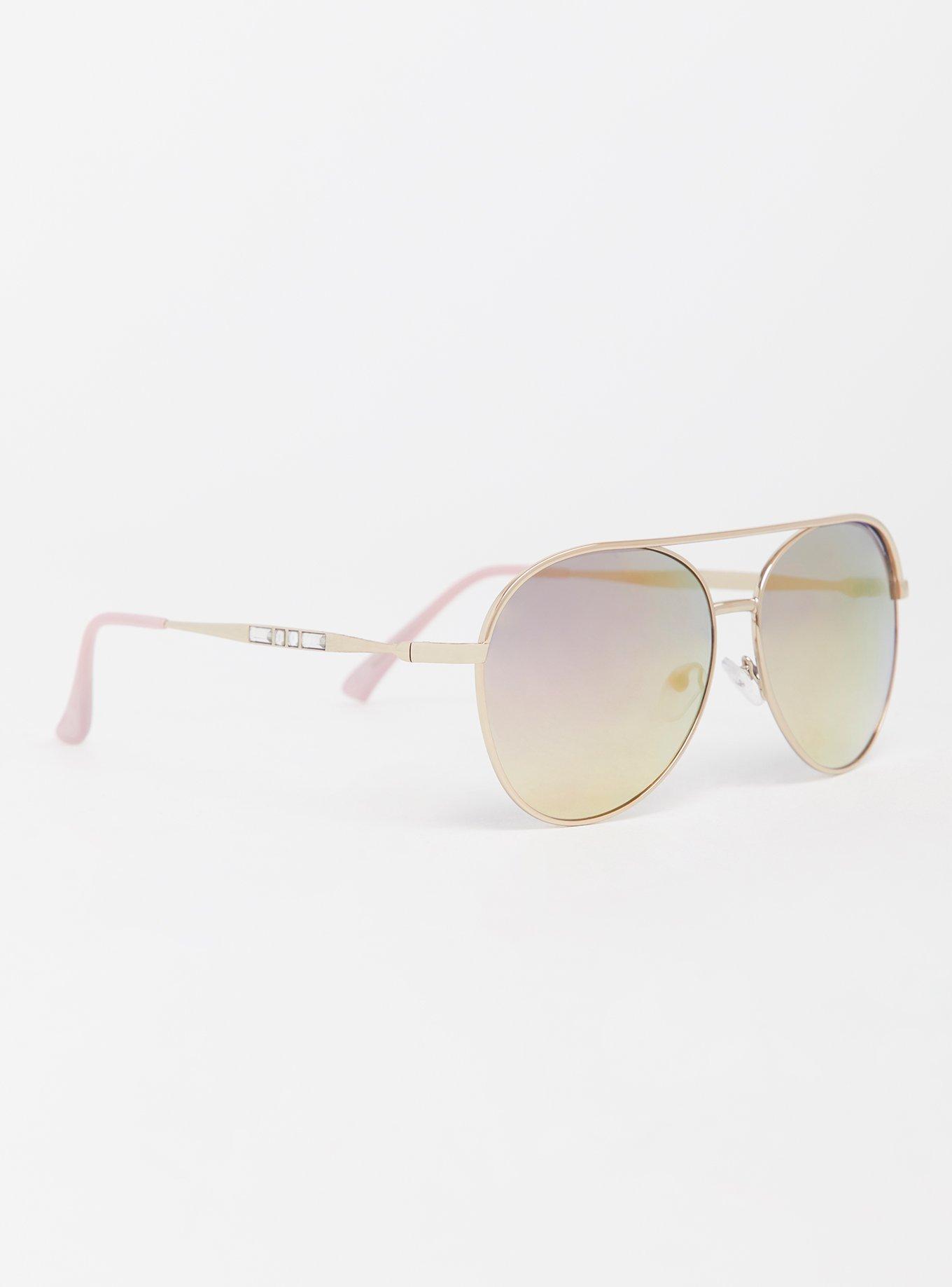 Rose Gold Iridescent Aviator Sunglasses, , alternate