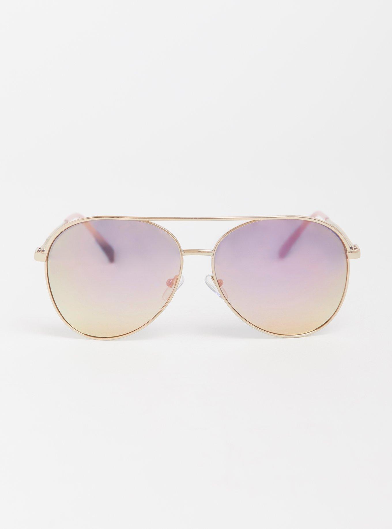 Rose Gold Iridescent Aviator Sunglasses, , hi-res