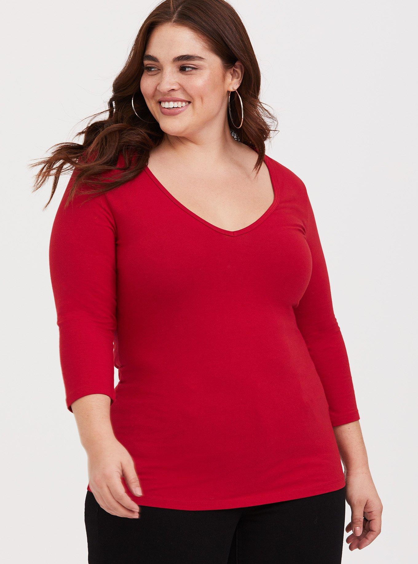 Plus Size - Red V-Neck Foxy Tee - Torrid