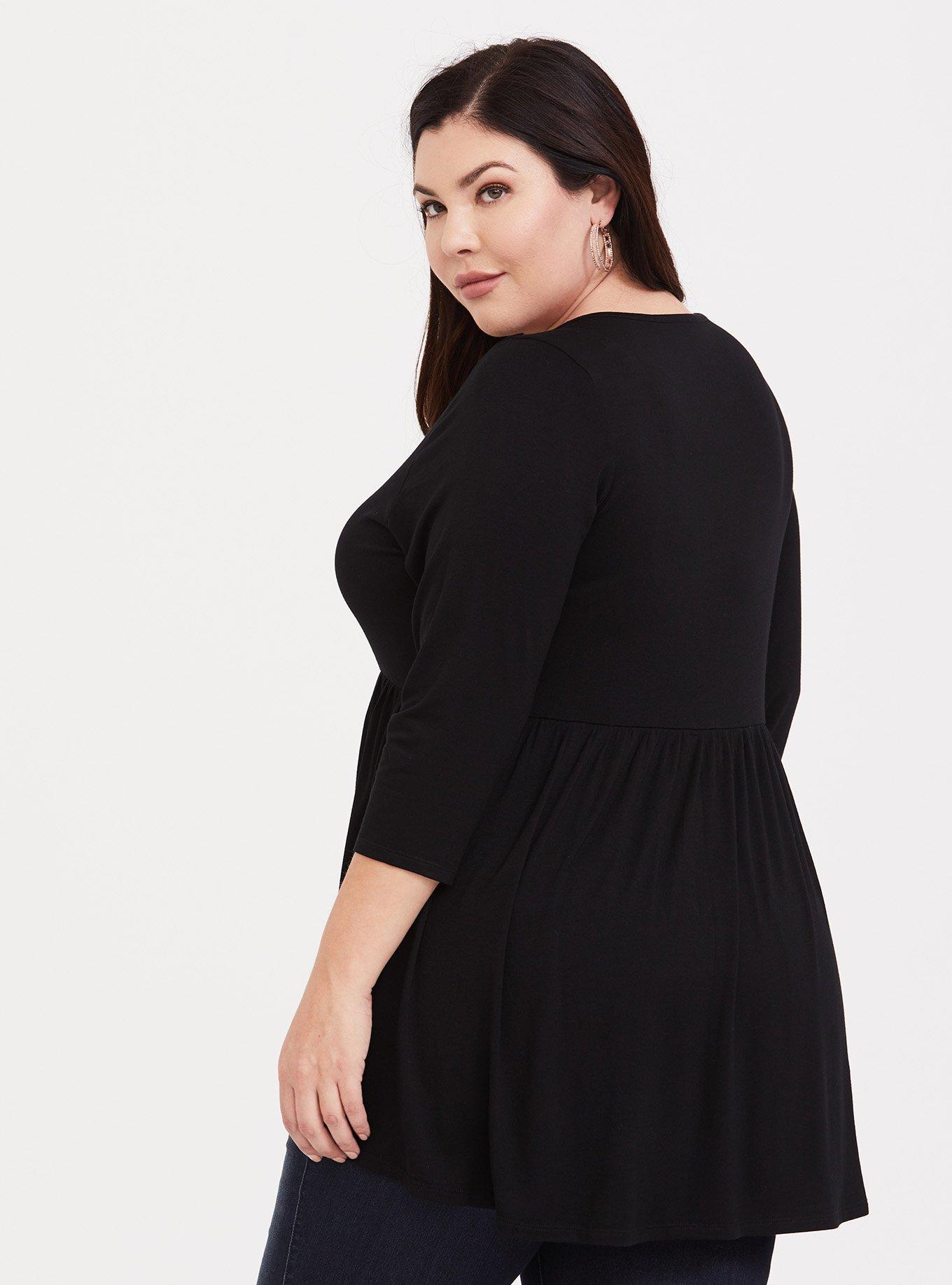 Plus Size - Babydoll Super Soft Button-Front 3/4 Sleeve Top - Torrid