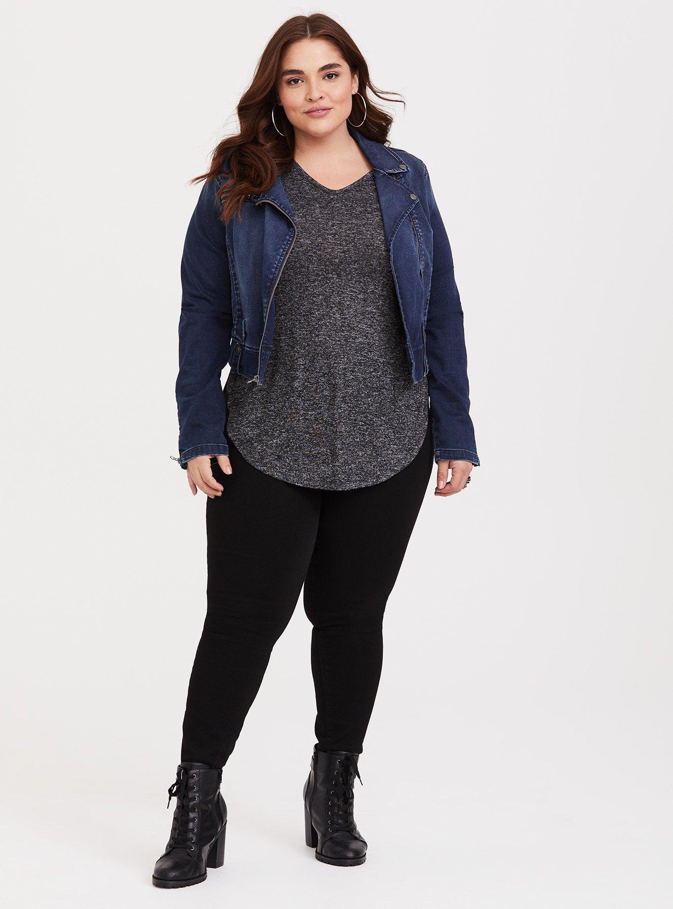 Plus Size - Grey Deep V-Neck Tunic Tee - Torrid