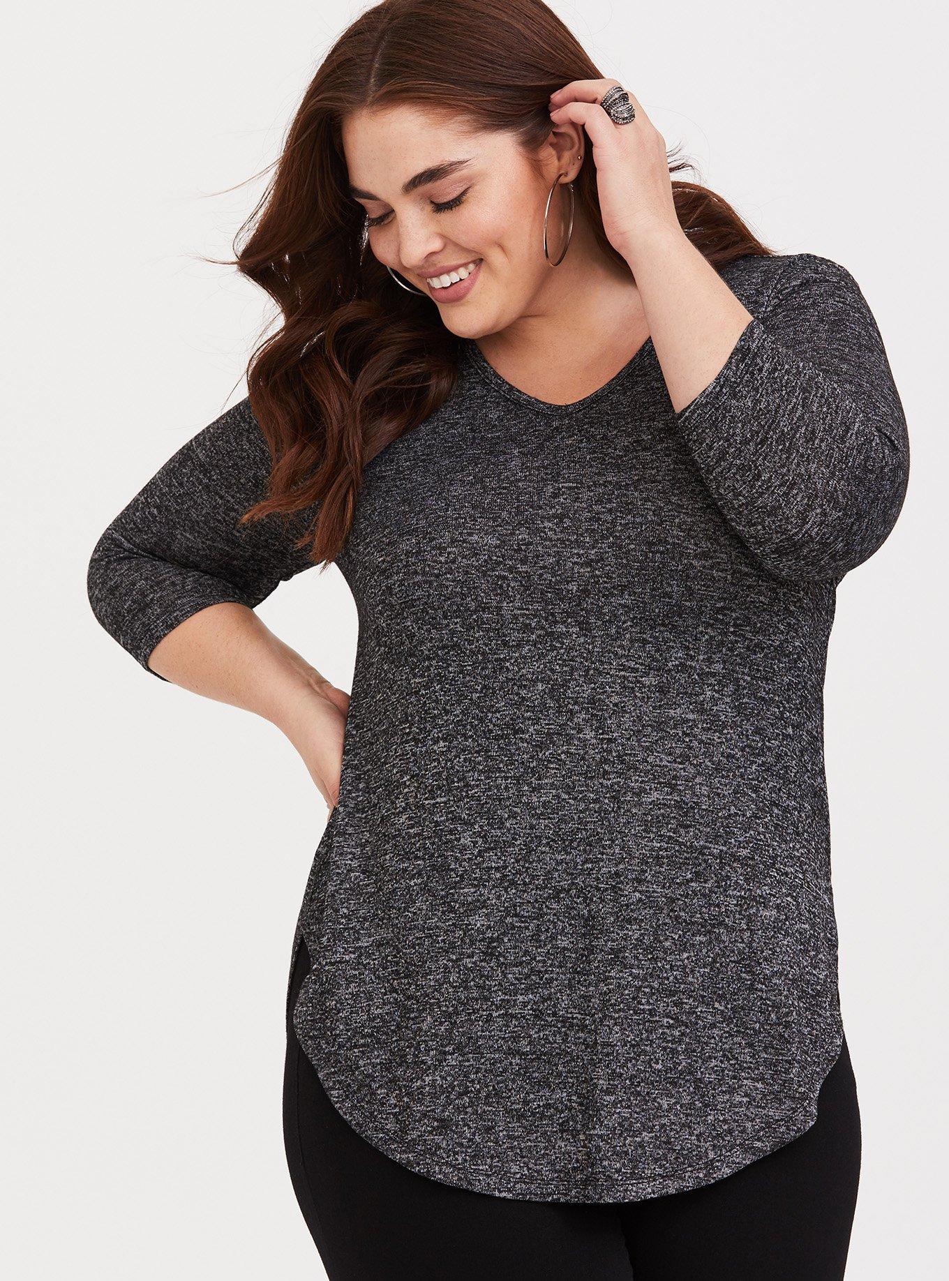 Plus Size - Grey Deep V-Neck Tunic Tee - Torrid