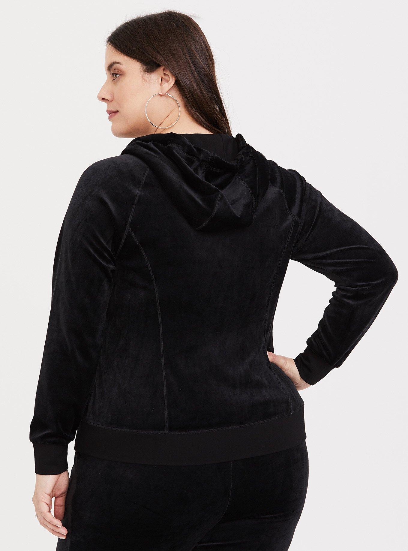 Plus Size - Black Velvet Zip Front Hoodie - Torrid