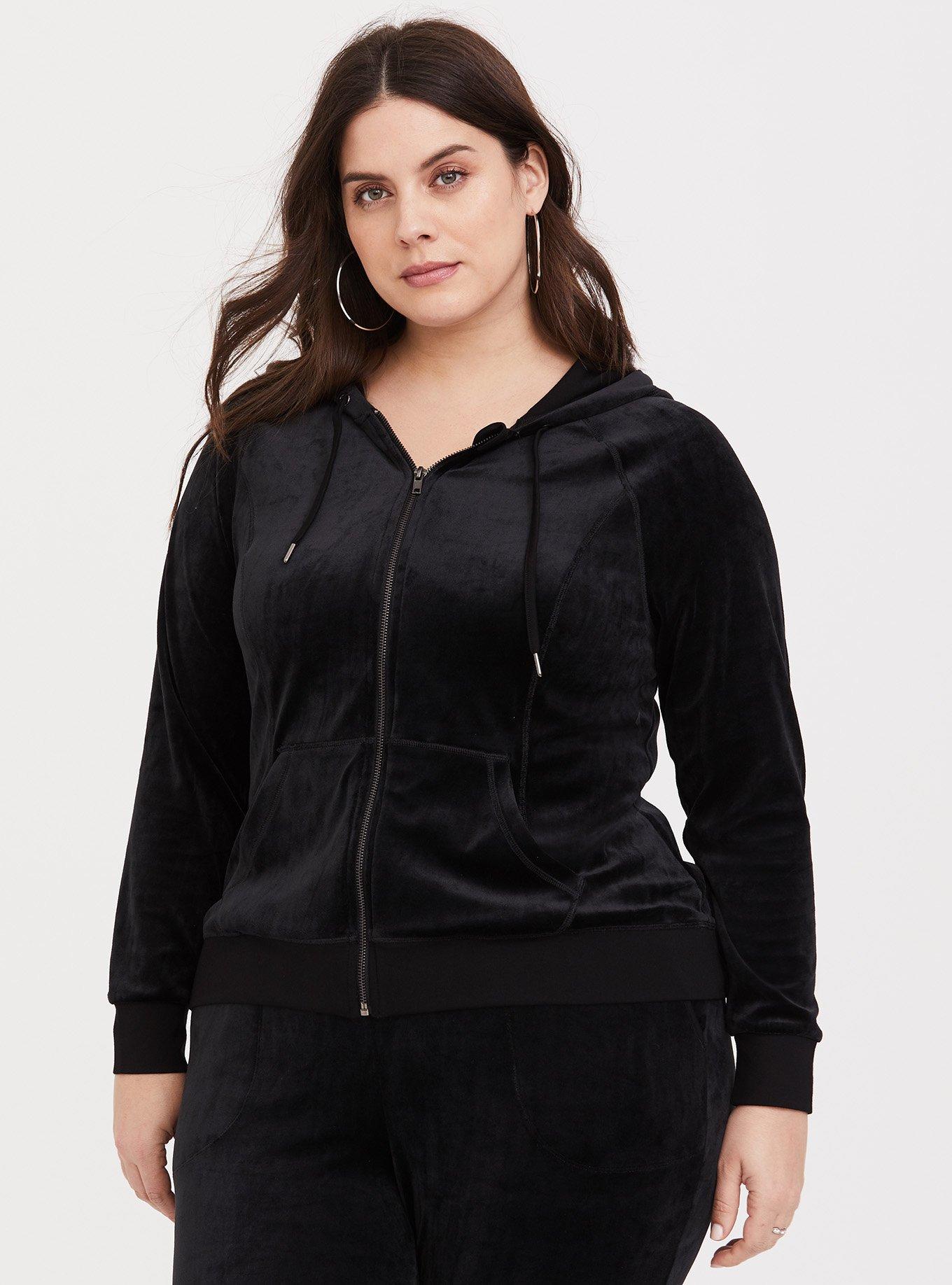 Women's Velvet Black Hoodie with Pockets