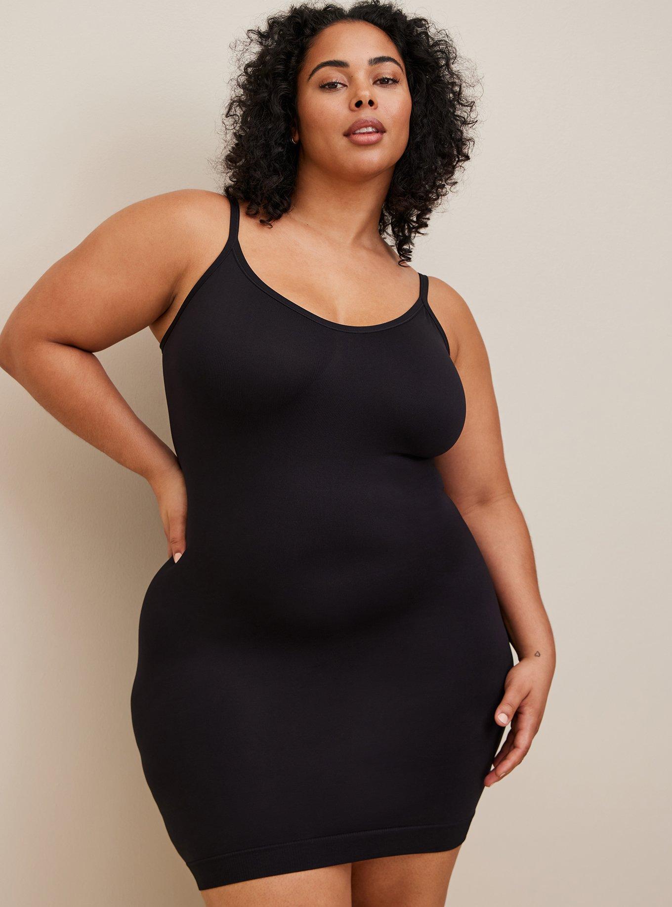 Women's Plus Size Seamless Tank Slip Dress. • Sleeveless • Scoop neckline •  Curve-Hugging • Body Contouring • Soft and stretchy • Seamless design for  comfort • Short length hem • Imported 