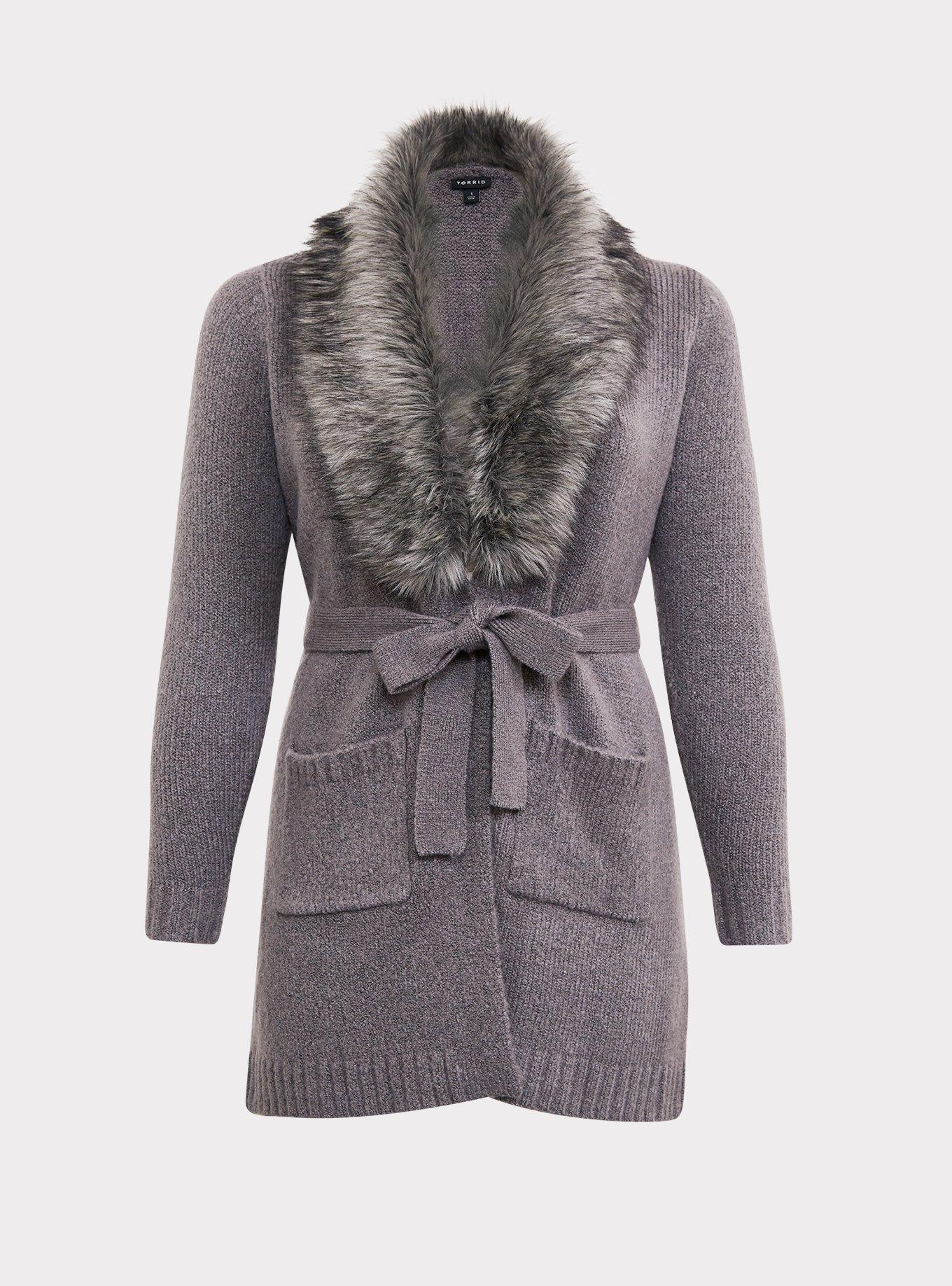 「#期間限定」のおすすめ人気ランキング Fur Coatigan Chunky - Size Plus Trim Sweater Belted Collar トップス