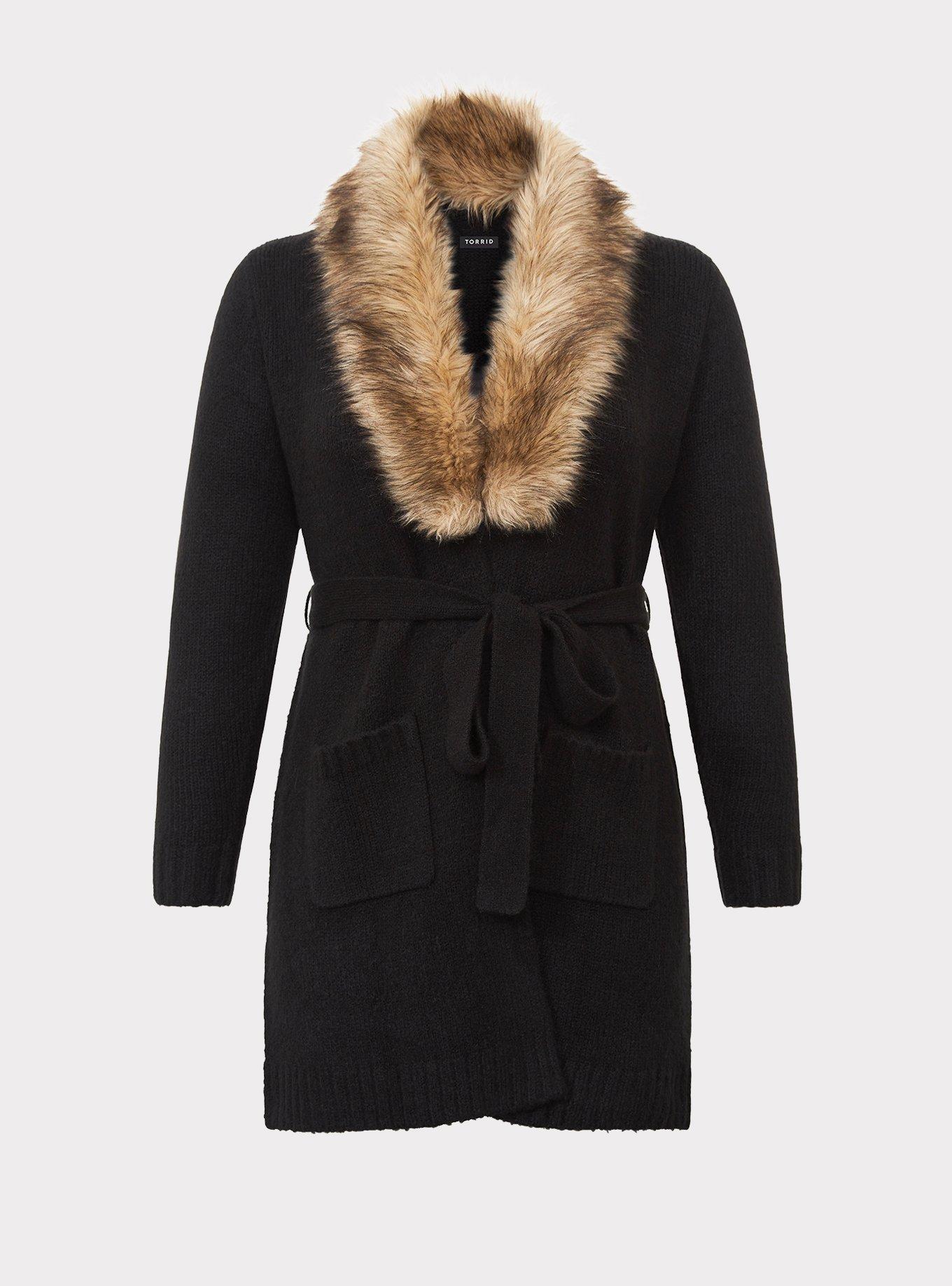 Plus Size - Outlander Jaime Grey Faux Fur Trim Woolen Swing Coat - Torrid