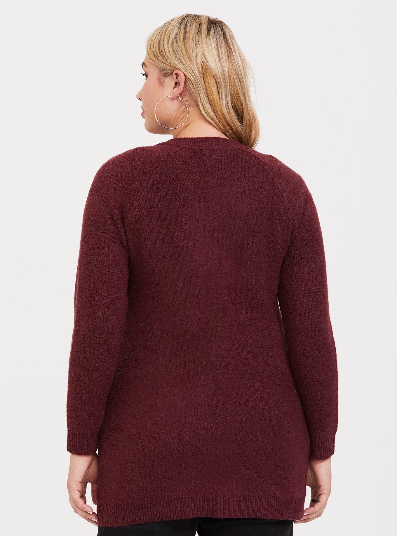 Cardigan Zip-Front Bomber Sweater, BURGUNDY, alternate