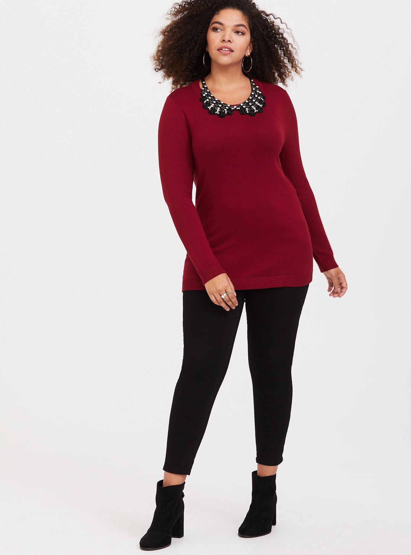 Red Embellished Pullover, RED, alternate