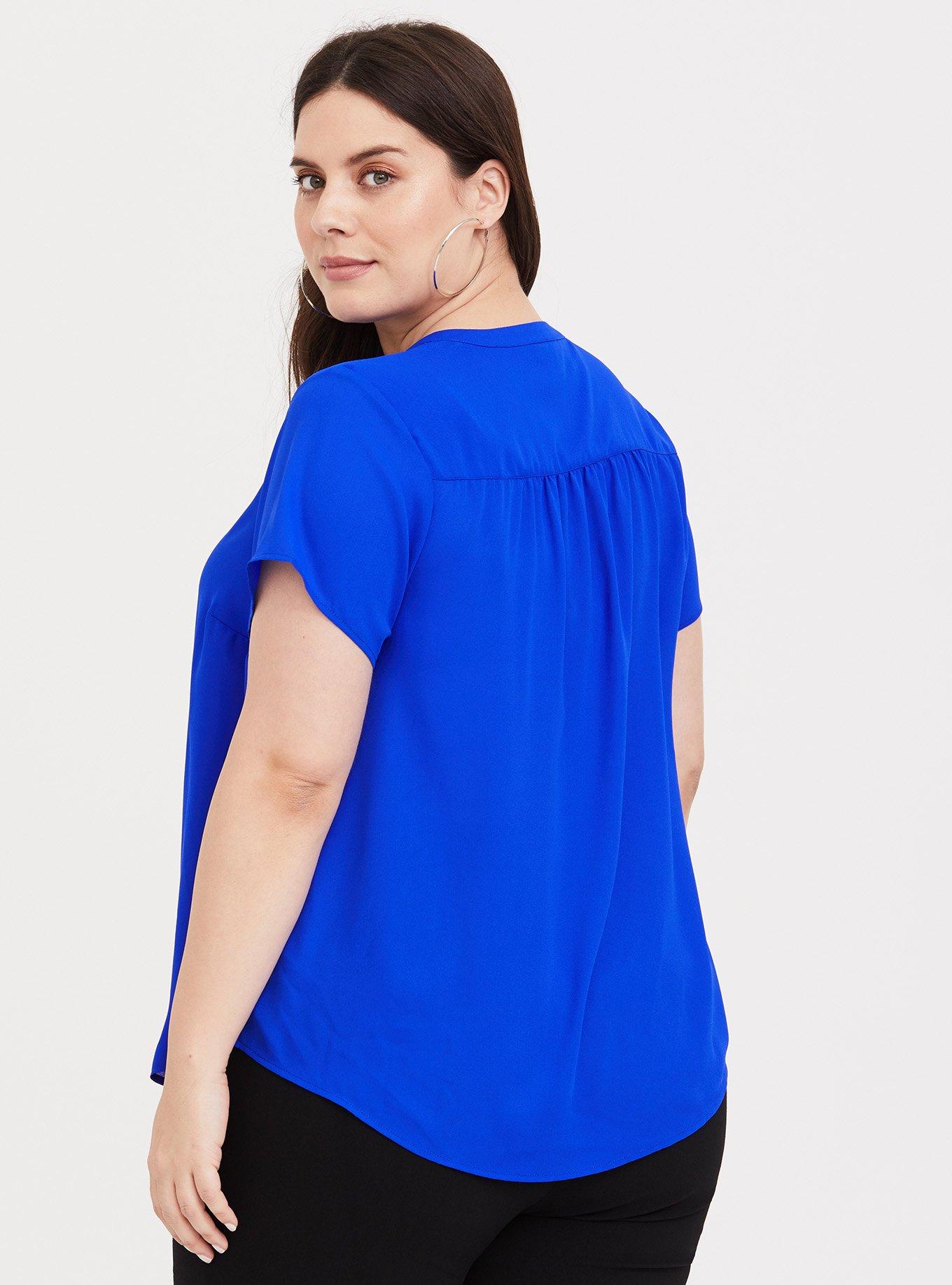Harper Georgette Button-Front Short Sleeve Pullover Blouse, ELECTRIC BLUE, alternate