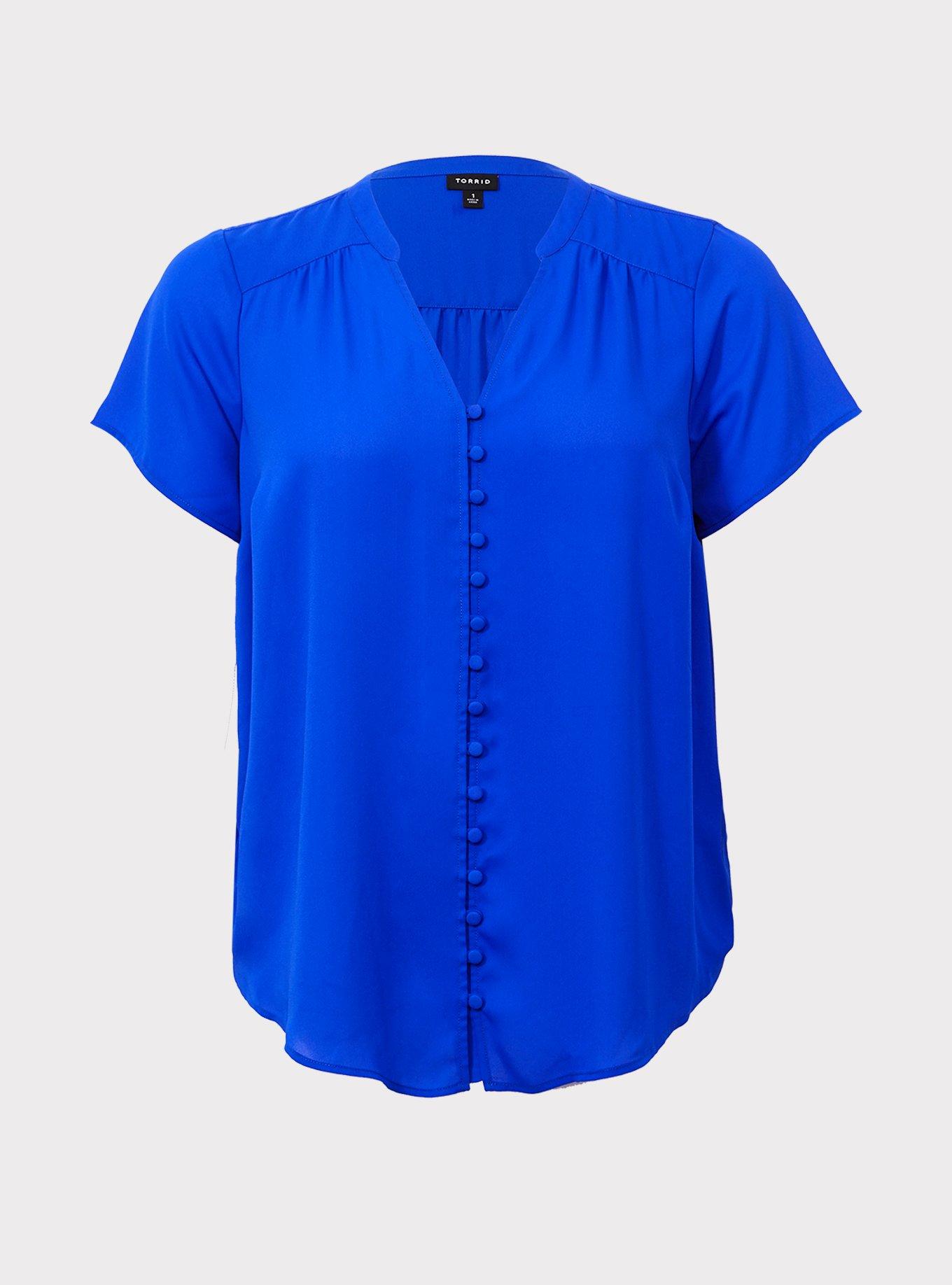 Harper Georgette Button-Front Short Sleeve Pullover Blouse, ELECTRIC BLUE, hi-res