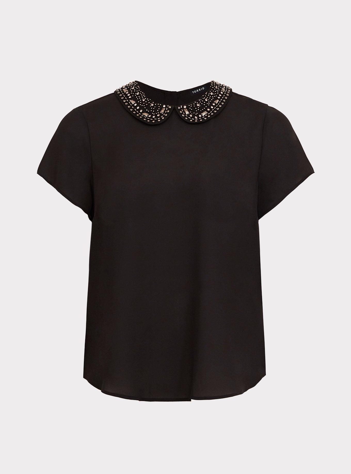 Plus Size - Abbey - Black Georgette Jewel Neck Blouse - Torrid