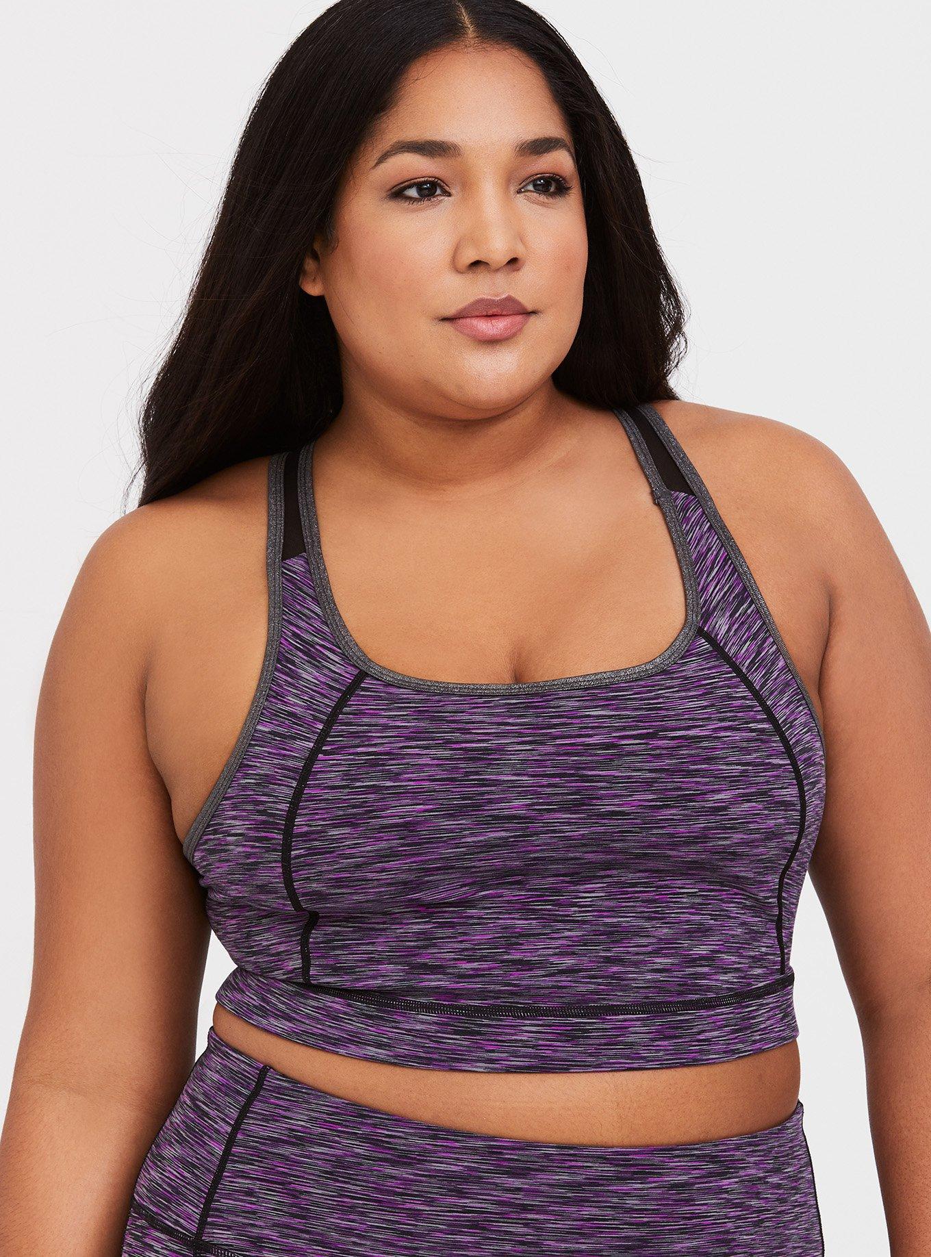 Plus Size Space Dye and Lurex Mesh Sports Bra, , hi-res