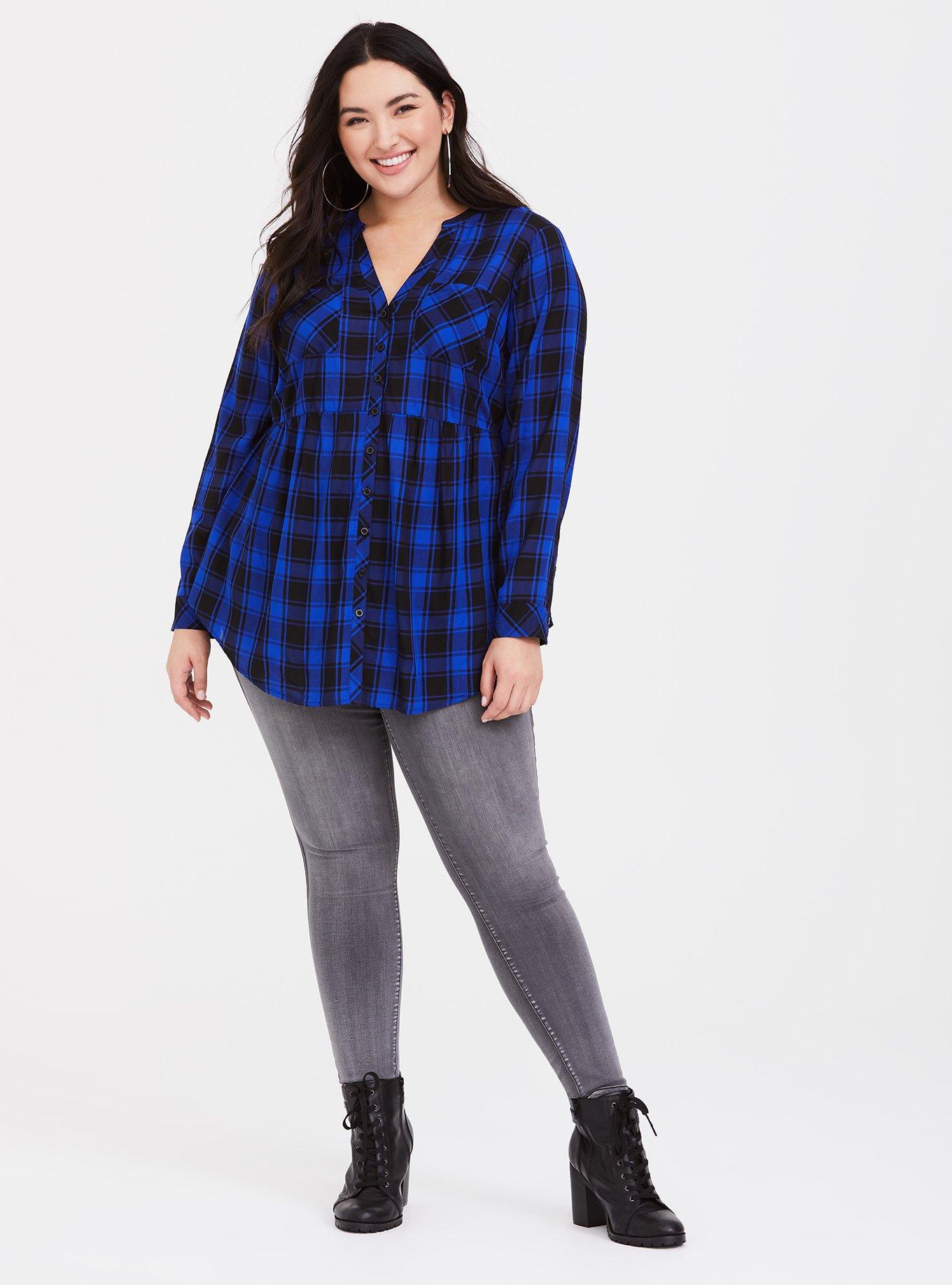 Plus Size Emma Babydoll Twill Button-Front Tunic Top, BUFFALO BLOCK PLAID, alternate