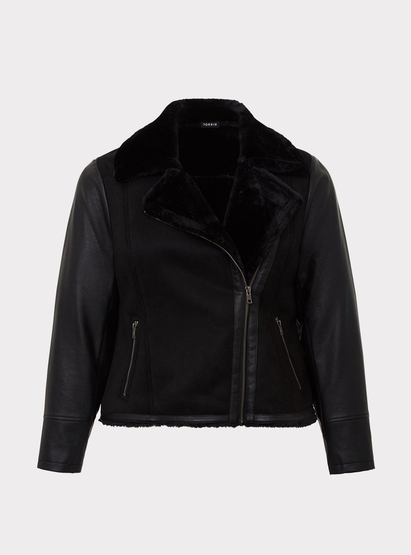 Plus Size - Black Shearling Moto Jacket - Torrid