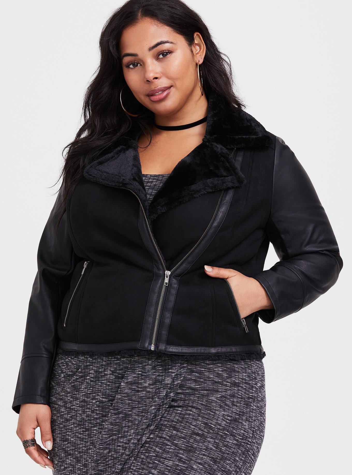 Plus Size - Black Shearling Moto Jacket - Torrid