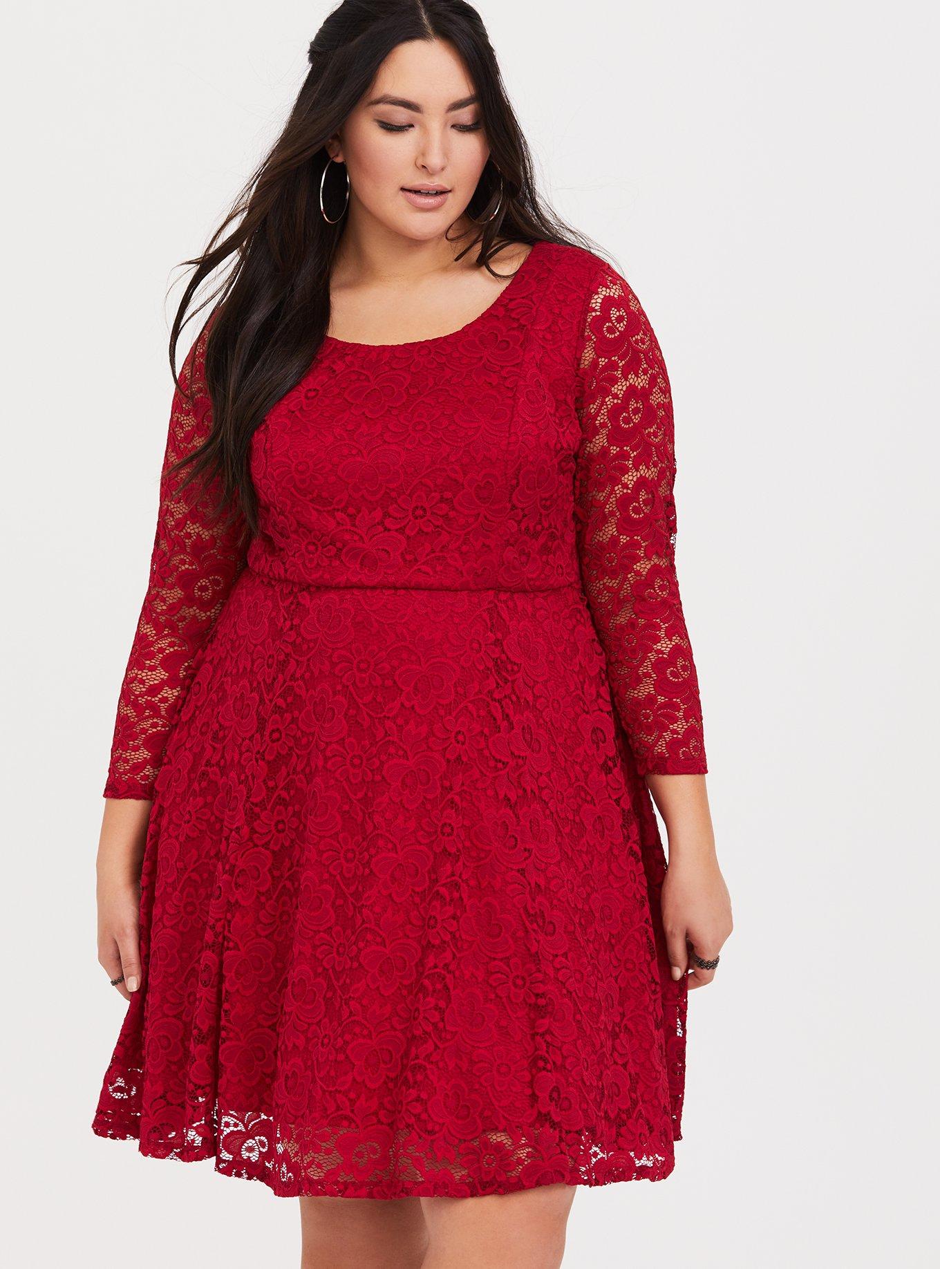 Plus Size - Red Lace Skater Dress - Torrid
