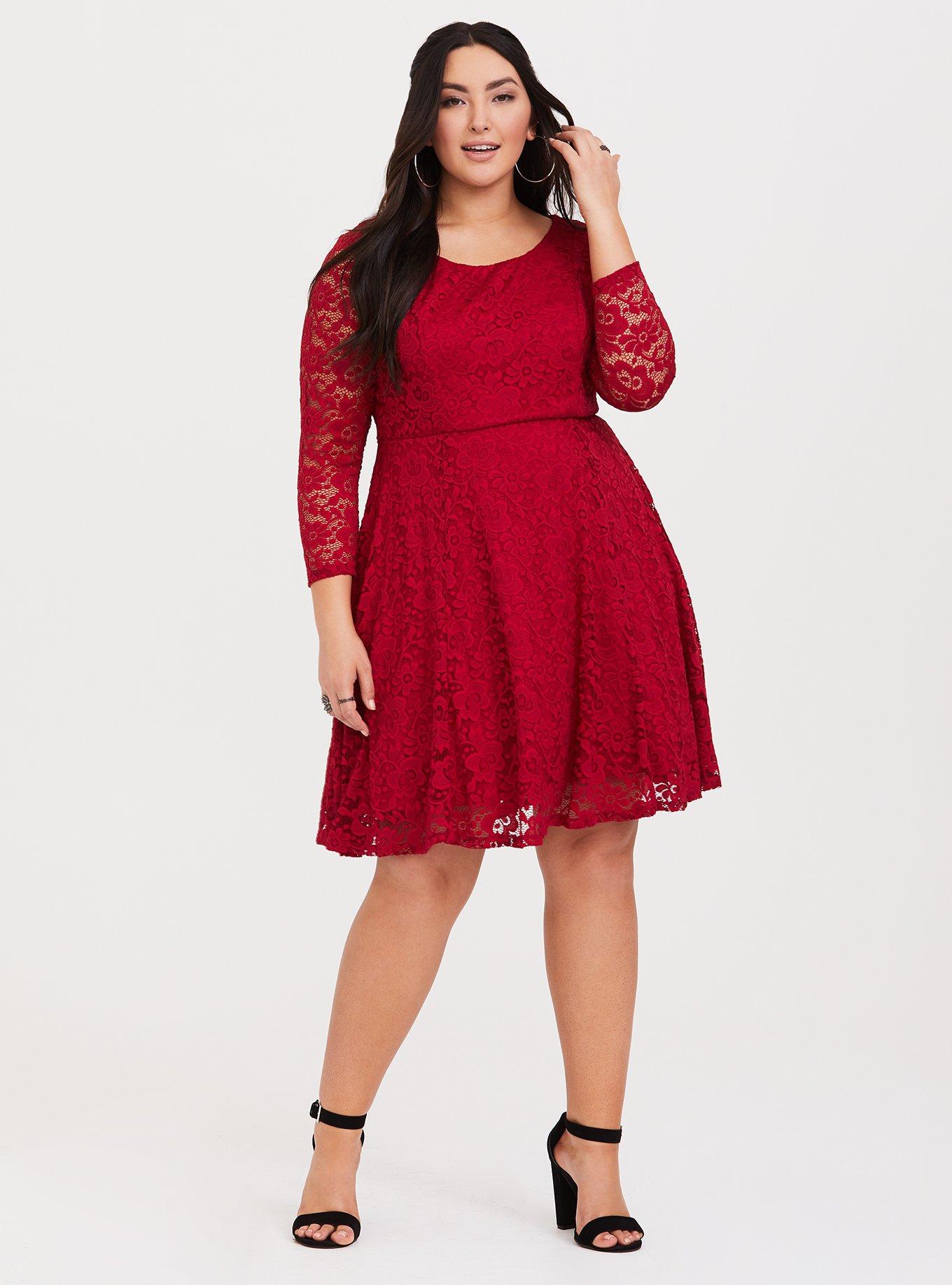 Plus Size - Red Lace Skater Dress - Torrid