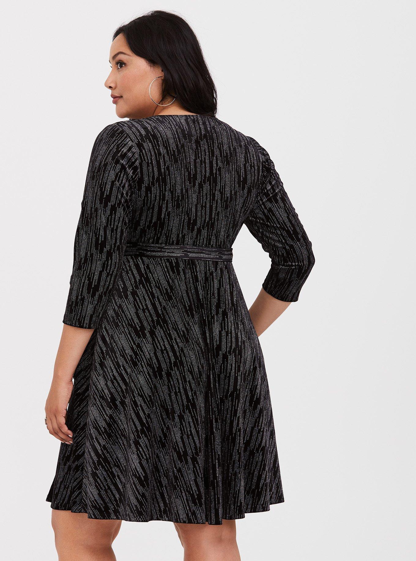 Black Shine Velvet Wrap Dress, DEEP BLACK, alternate