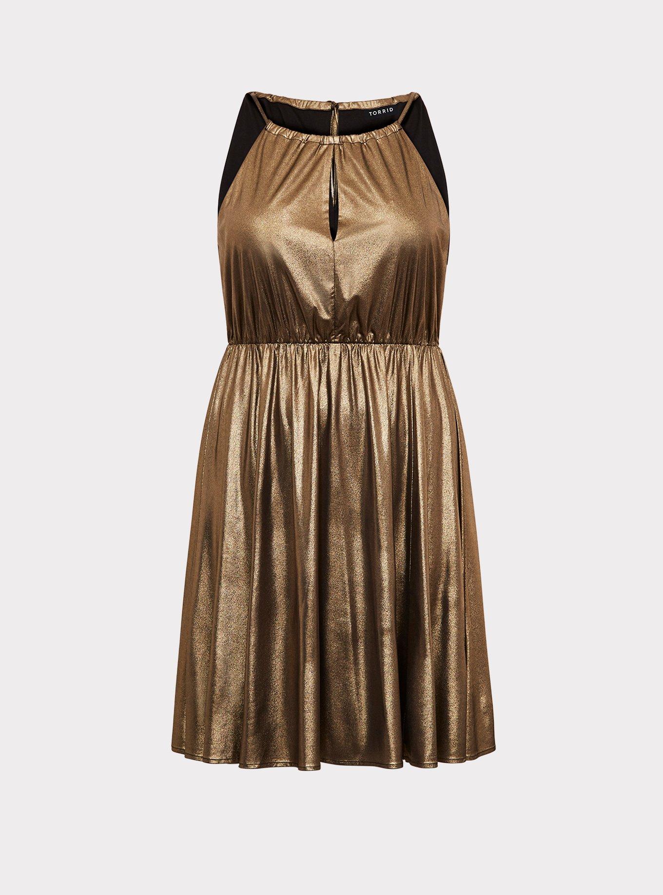 Gold Shimmer Halter Skater Dress, , hi-res