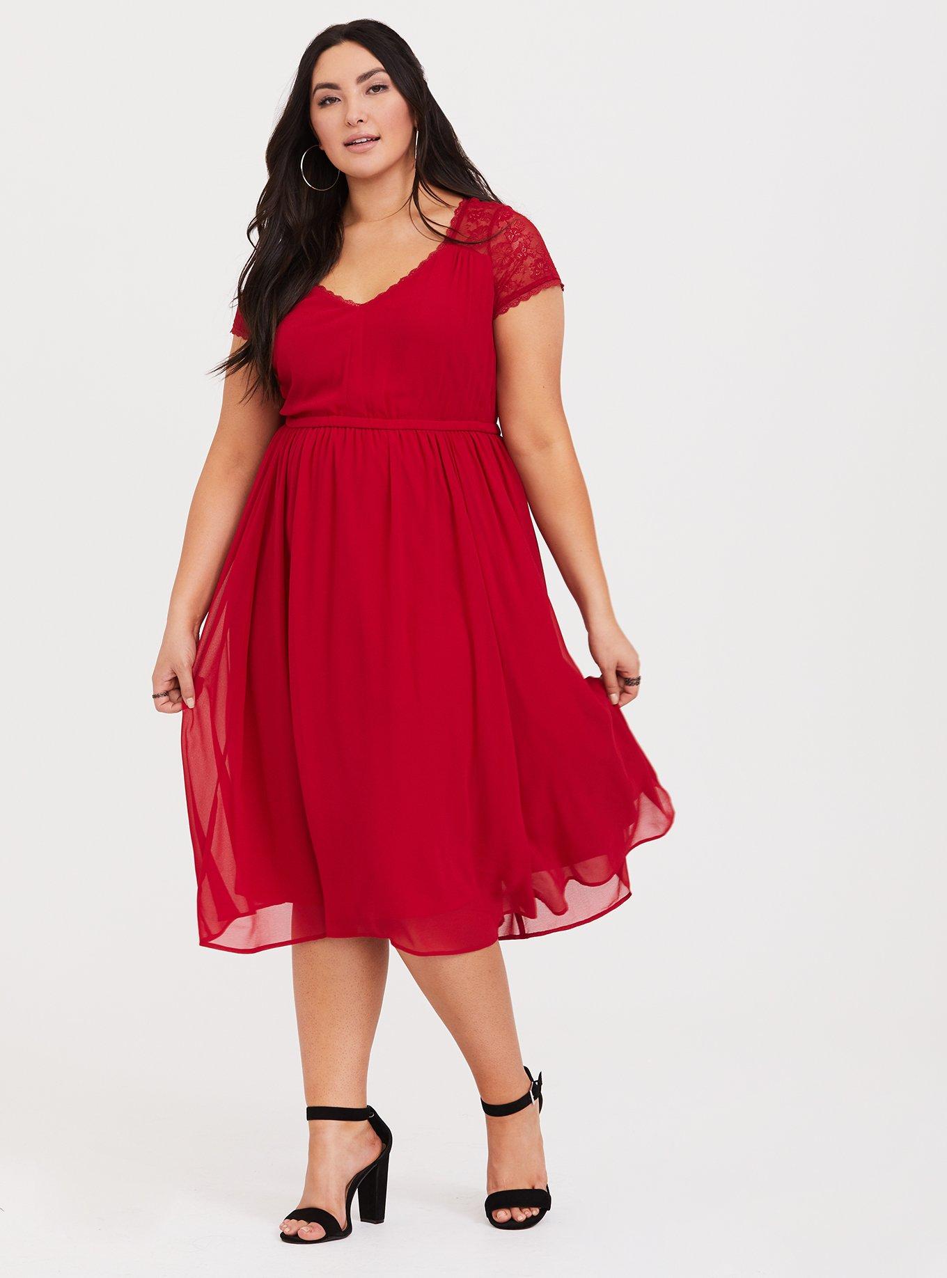 Plus Size Midi Chiffon Lace Inset Dress Torrid