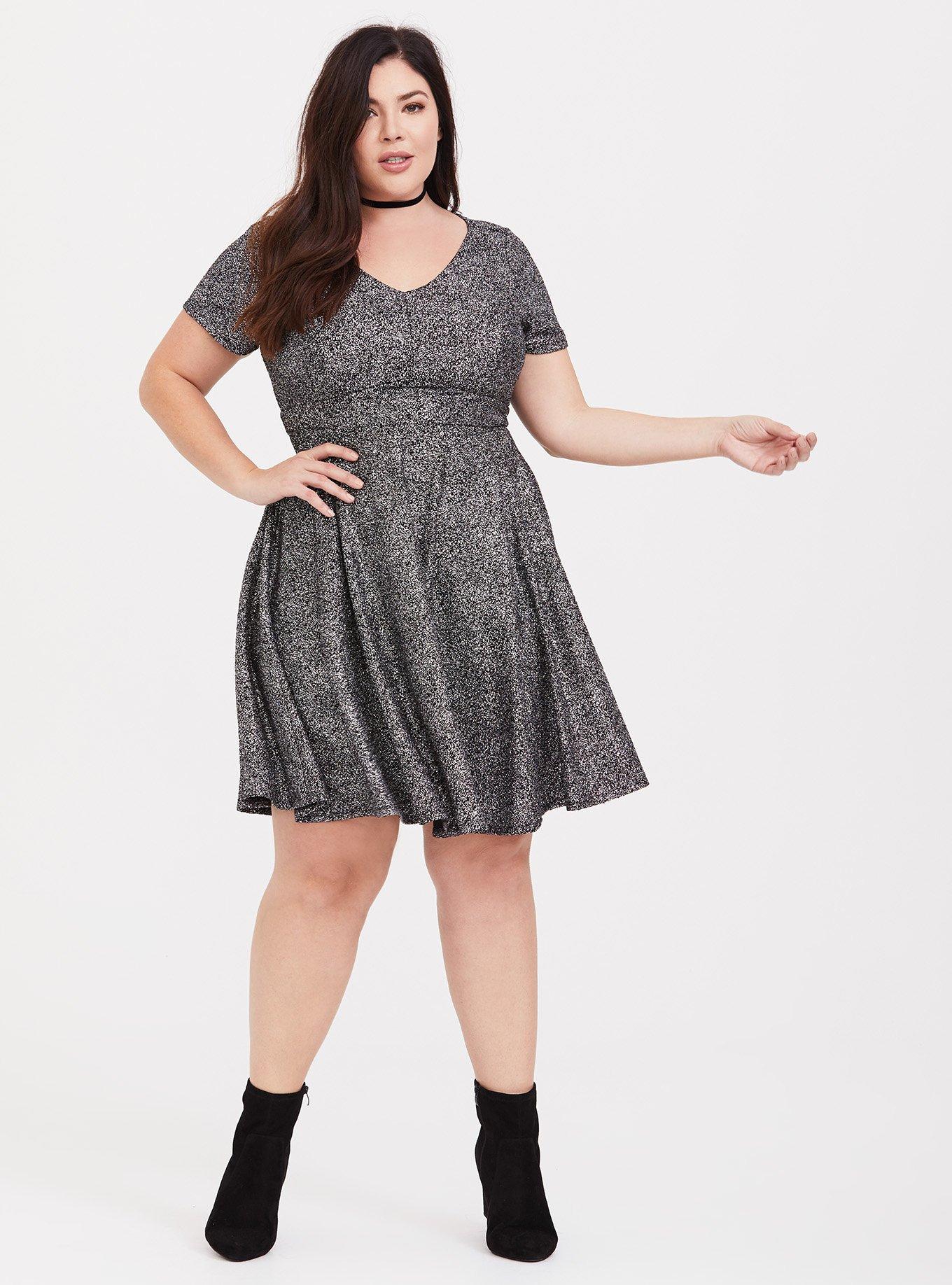 Plus Size - Silver Knit Skater Dress - Torrid