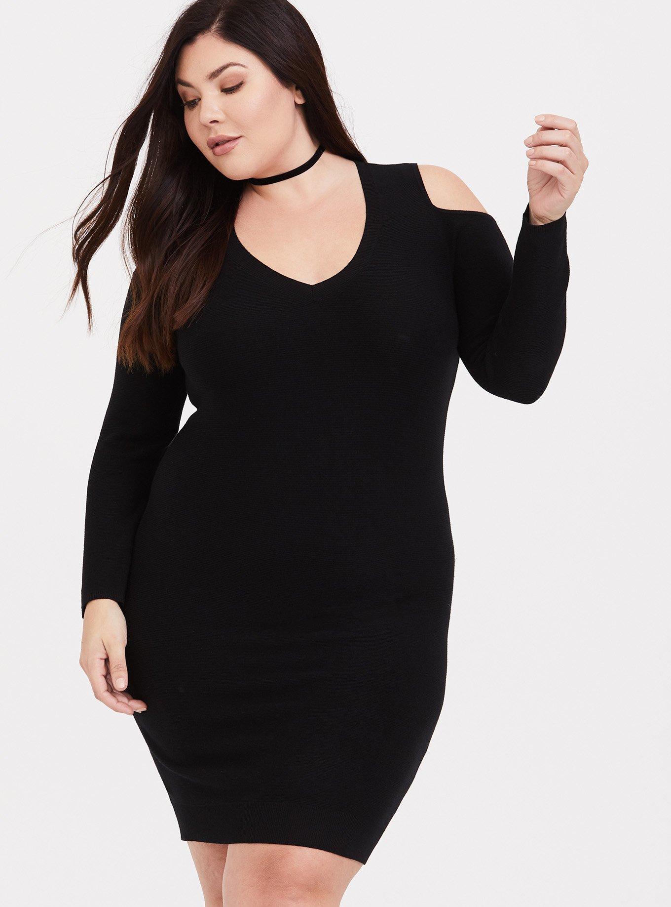 Plus Size - Black Cold Shoulder Sweater Dress - Torrid