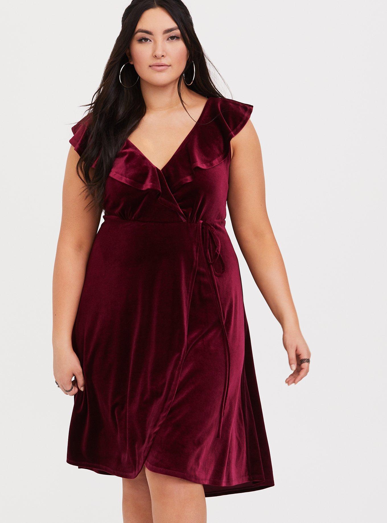 Plus Size - Midi Velvet Wrap Dress - Torrid