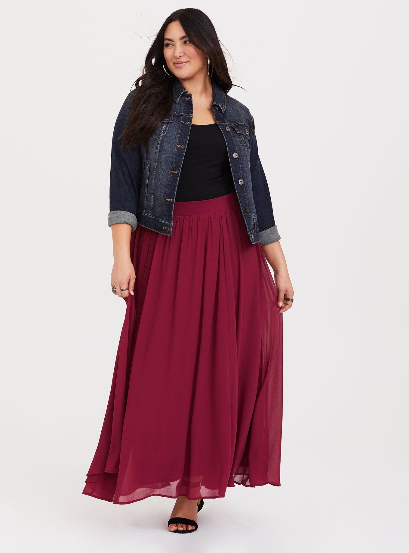 Plus Size - Red Chiffon Maxi Skirt - Torrid