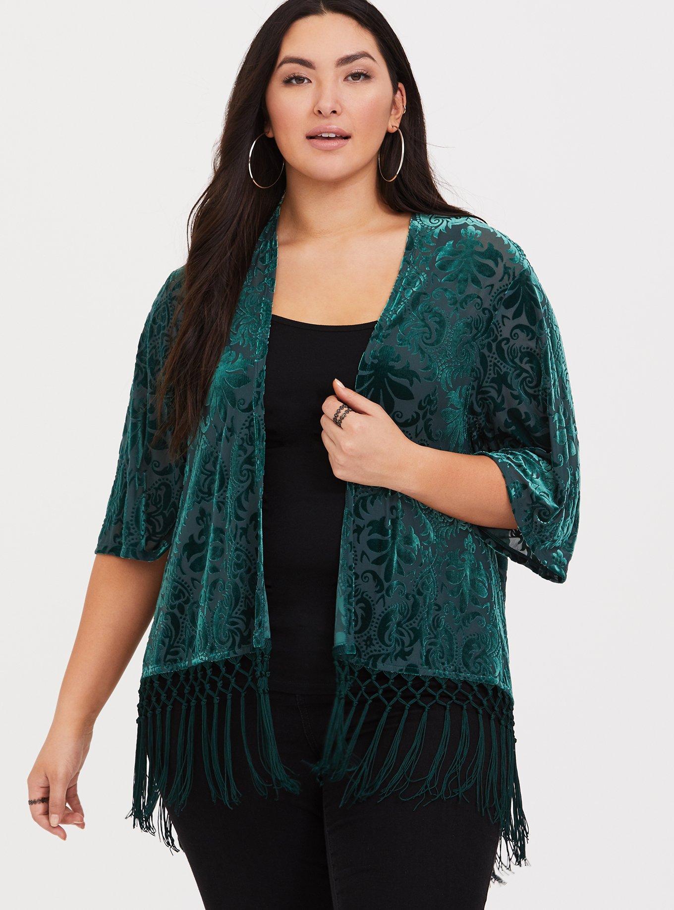 Velvet Fringe Kimono, FOREST BIOME, alternate