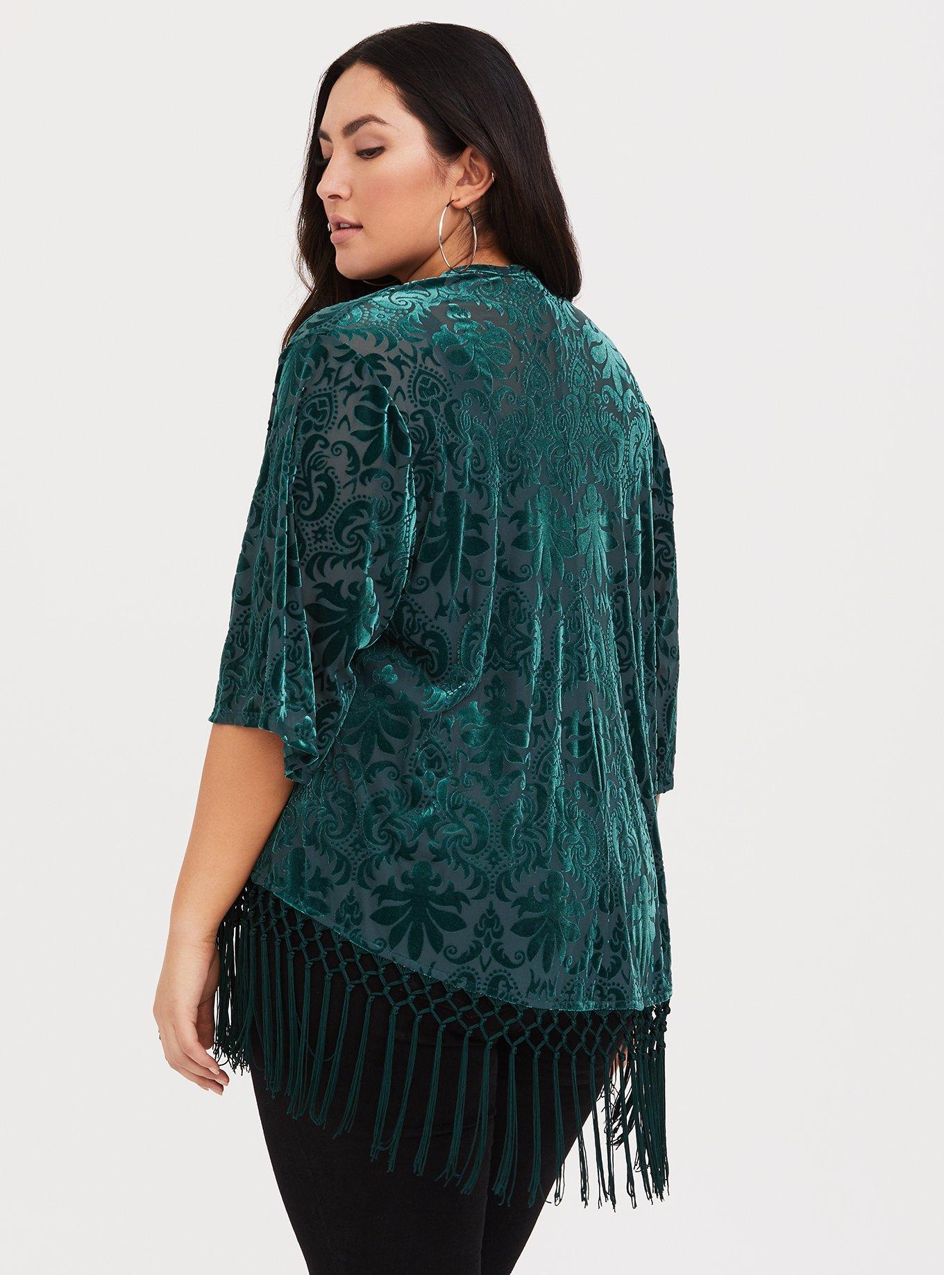 Velvet Fringe Kimono, FOREST BIOME, alternate