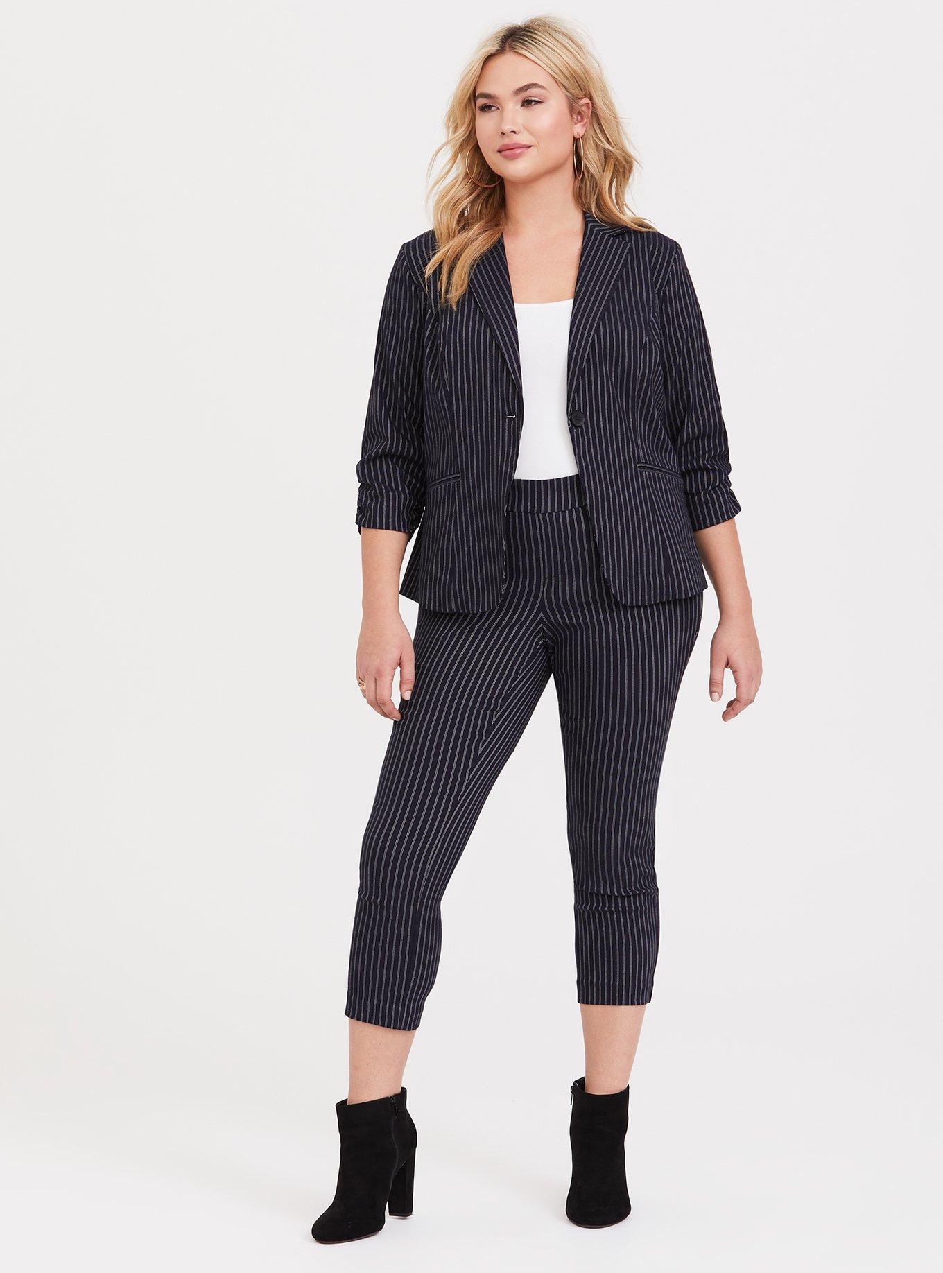 Navy Pinstripe Blazer, BLUE WHITE STRIPE, alternate