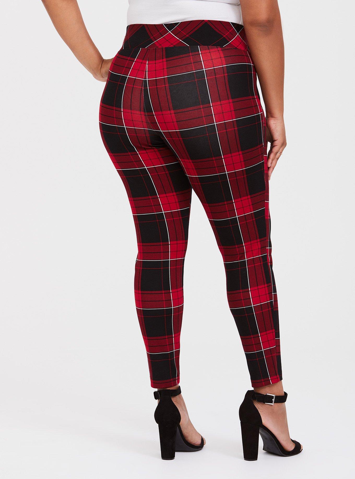 Plus Size - Premium Ponte Stretch Pull-On Pixie Pant - Red Plaid