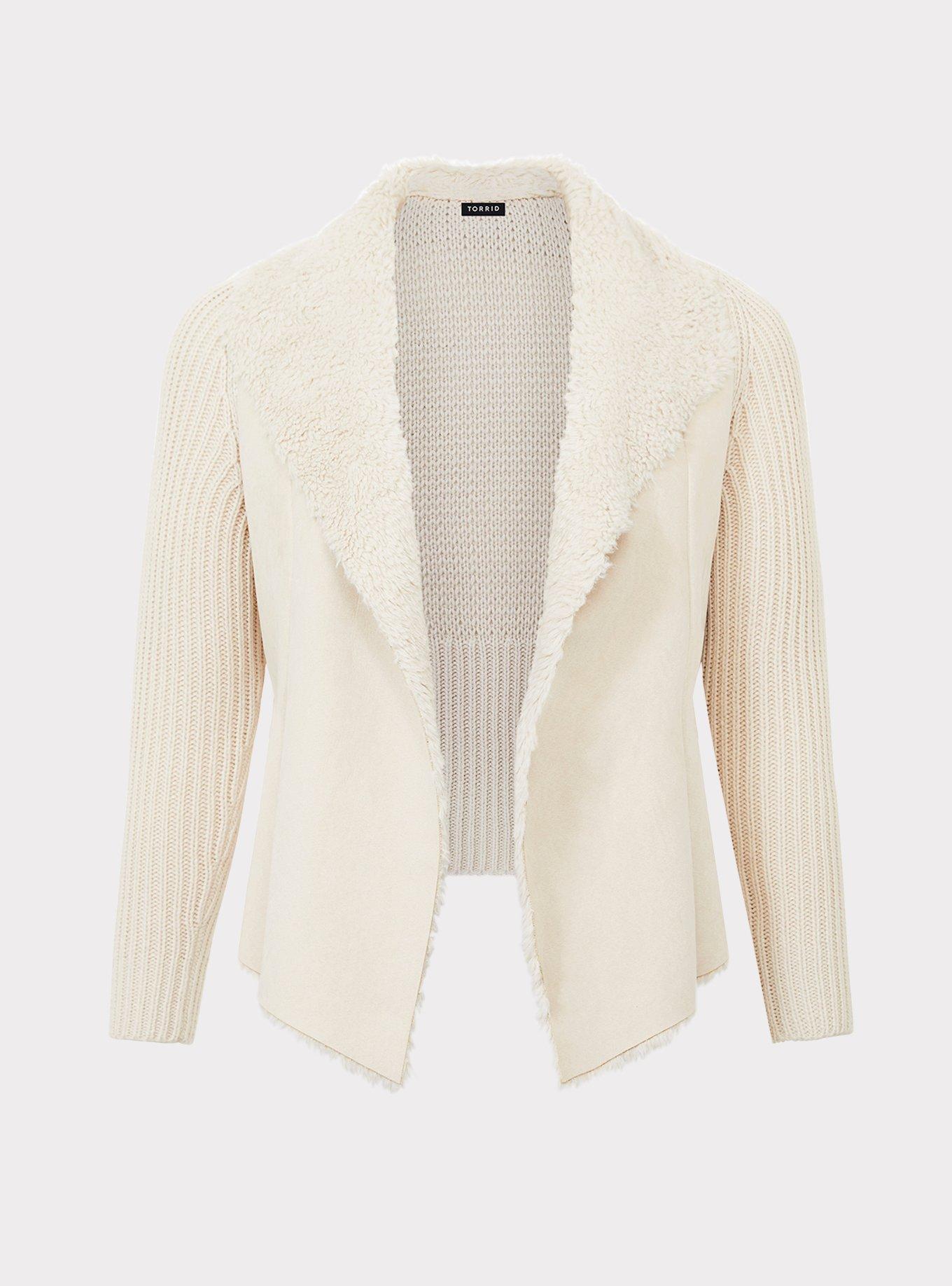 Ivory Faux Sherpa Jacket, CLOUD DANCER, hi-res
