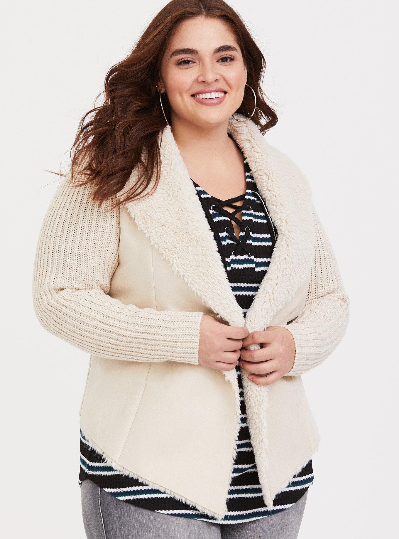 Ivory Faux Sherpa Jacket, CLOUD DANCER, hi-res