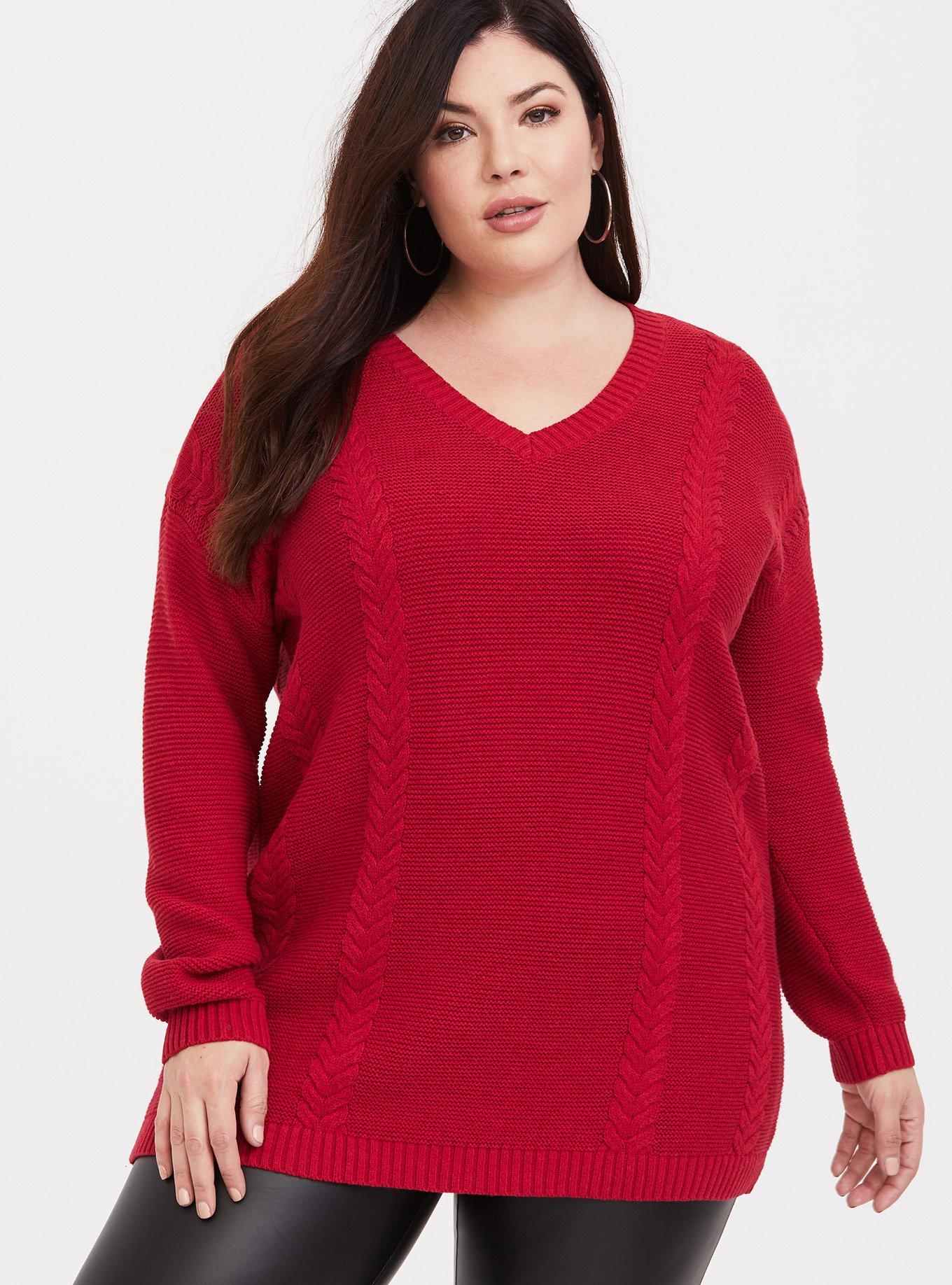 Plus size red tunic sweater hot sale