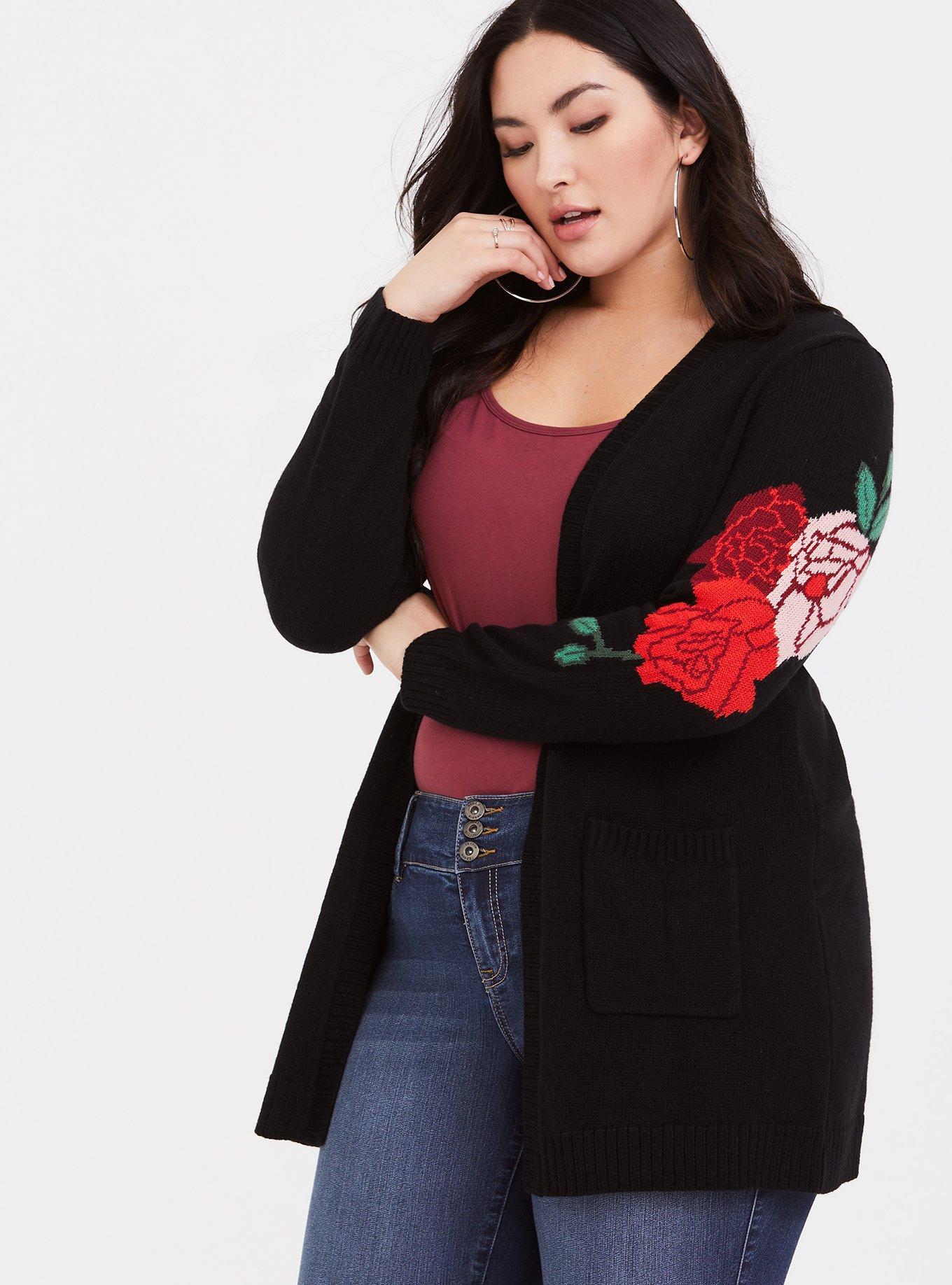 Black Rose Cardigan, DEEP BLACK, hi-res